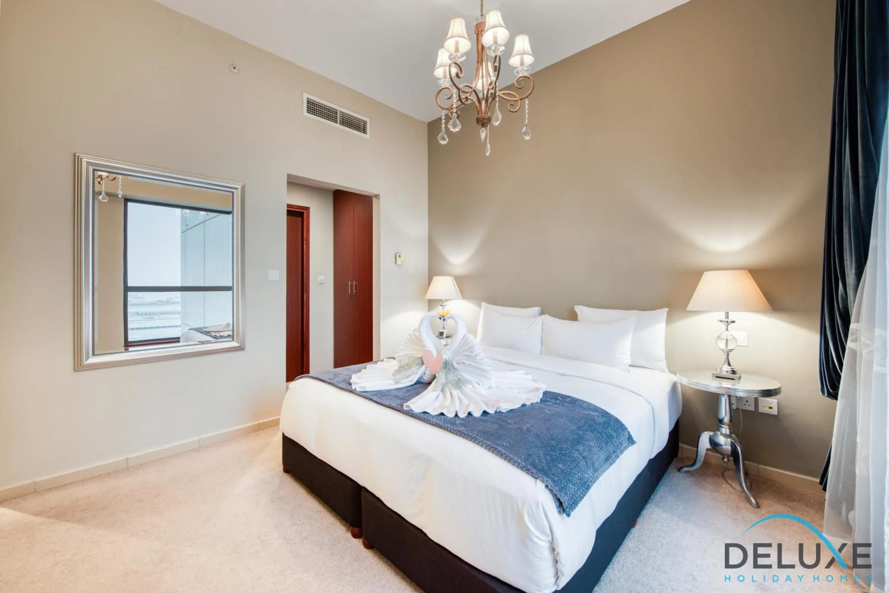 Bed in High-floor 1BR Unit Close to Beach with Sea Views, Sadaf 6, Jumeirah Beach Residence by Deluxe Holiday Homes