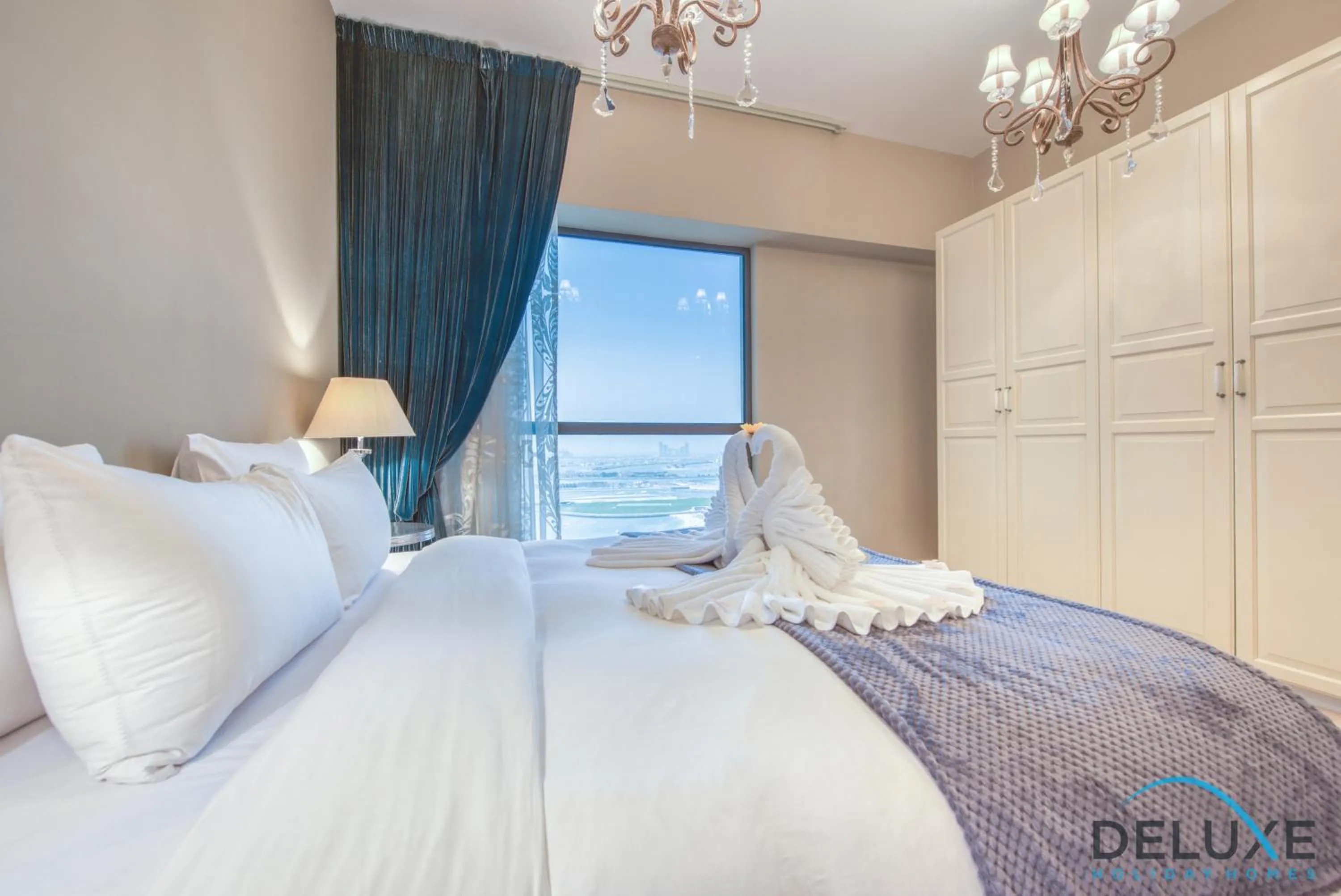 Bed in High-floor 1BR Unit Close to Beach with Sea Views, Sadaf 6, Jumeirah Beach Residence by Deluxe Holiday Homes