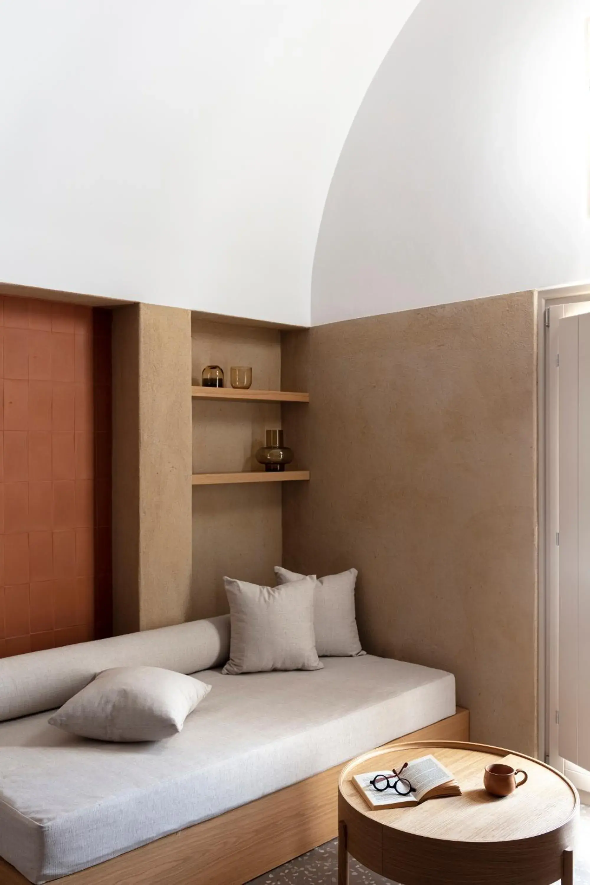 Seating area, Bed in Ethos Vegan Suites Fira, Santorini Seating area, Bed in Ethos Vegan Suites Fira, Santorini