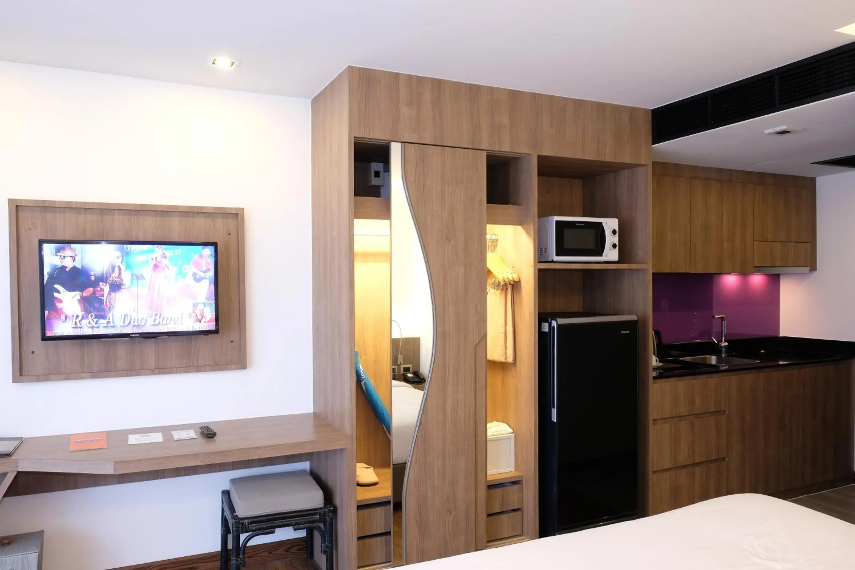 Kitchen or kitchenette, Bed in The Beach Heights Resort SHA Plus Kitchen or kitchenette, Bed in The Beach Heights Resort SHA Plus