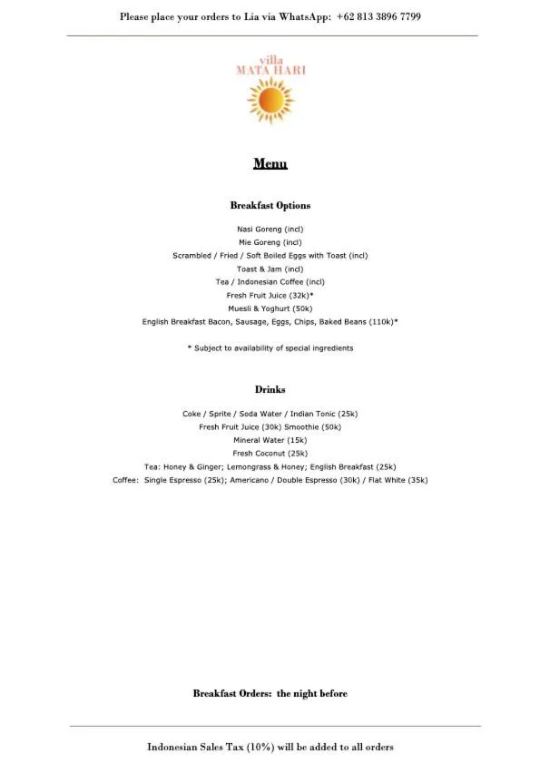 Breakfast in Villa Mata Hari