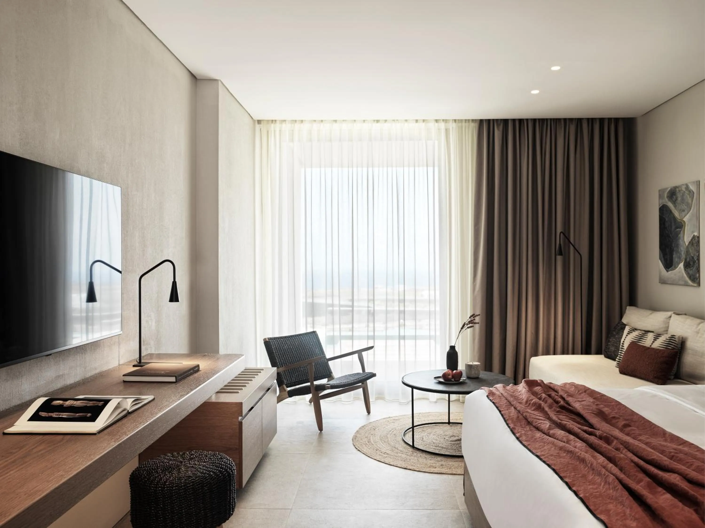 Bedroom, Bed in Magma Resort Santorini, In The Unbound Collection By Hyatt