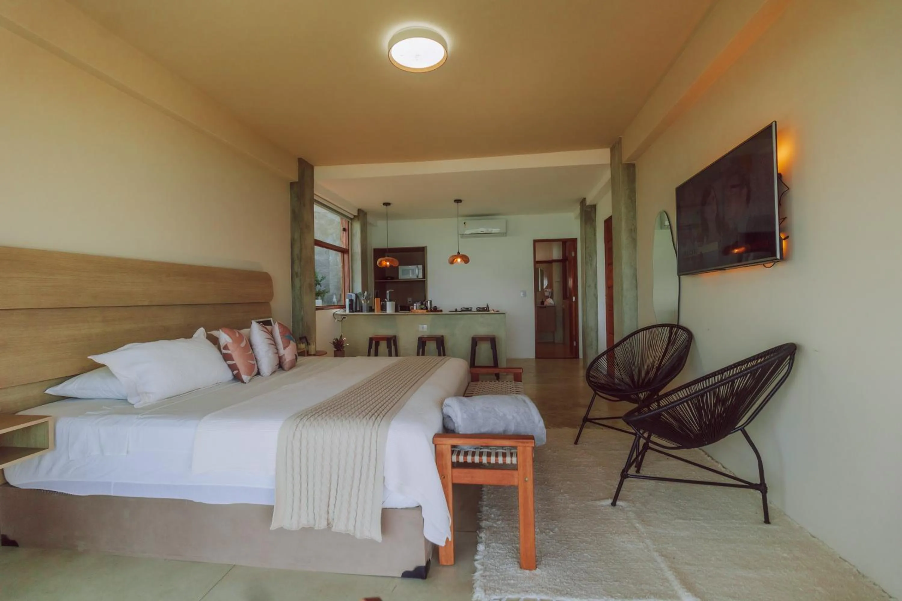 Kitchen or kitchenette, Bed in Casa Natu Ilhabela Mirante