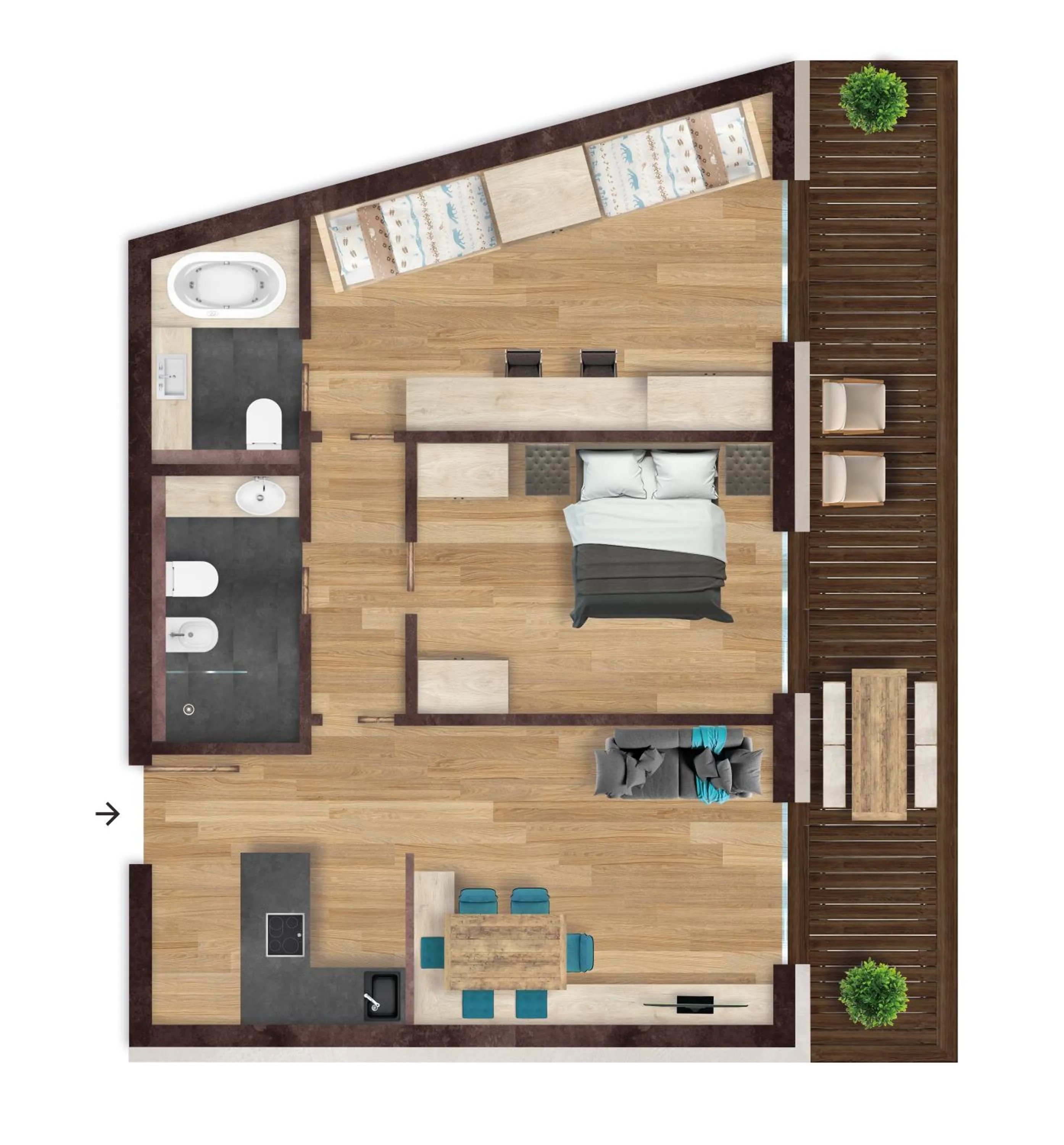 Floor plan, Bed in Movi Family Apart-Hotel ****s