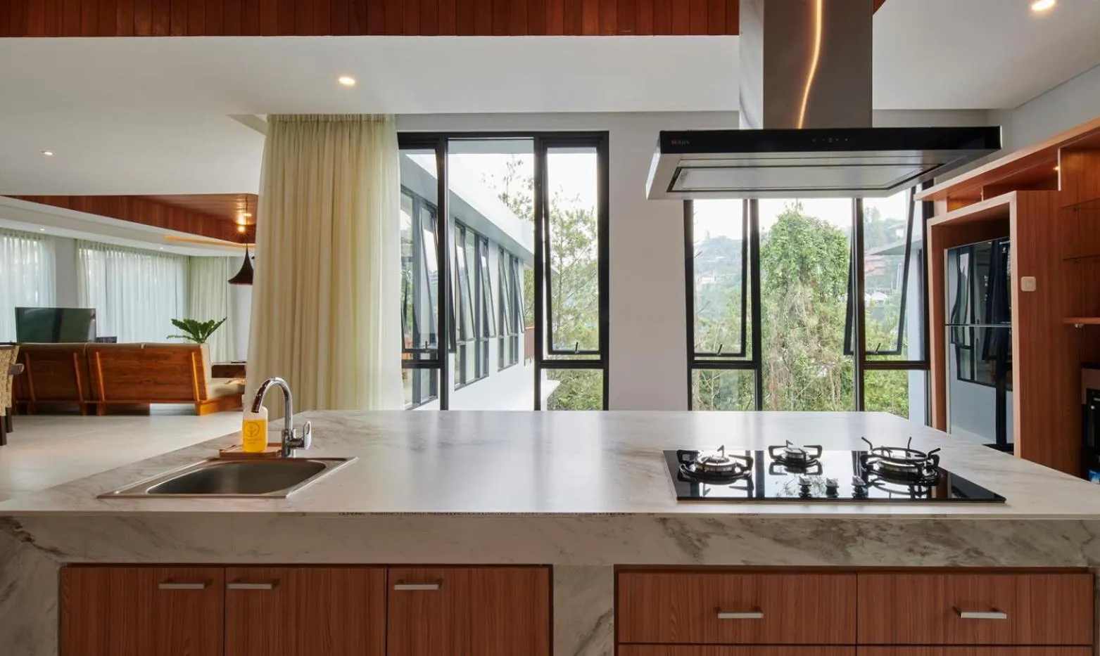 stove in Atsuka Hill View Villa 8 bedrooms with a private heated swimming pool