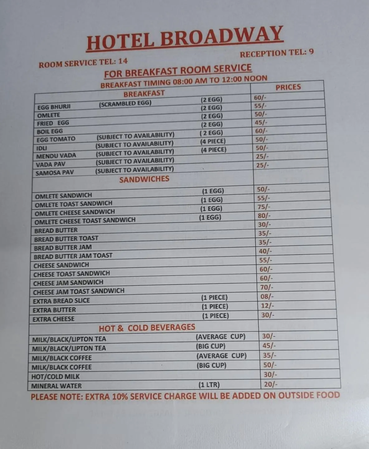 Breakfast in Hotel Broadway Colaba