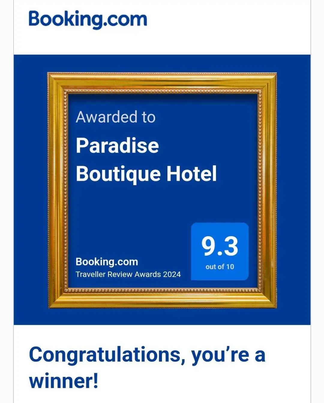 Certificate/Award in Paradise Boutique Hotel Certificate/Award in Paradise Boutique Hotel