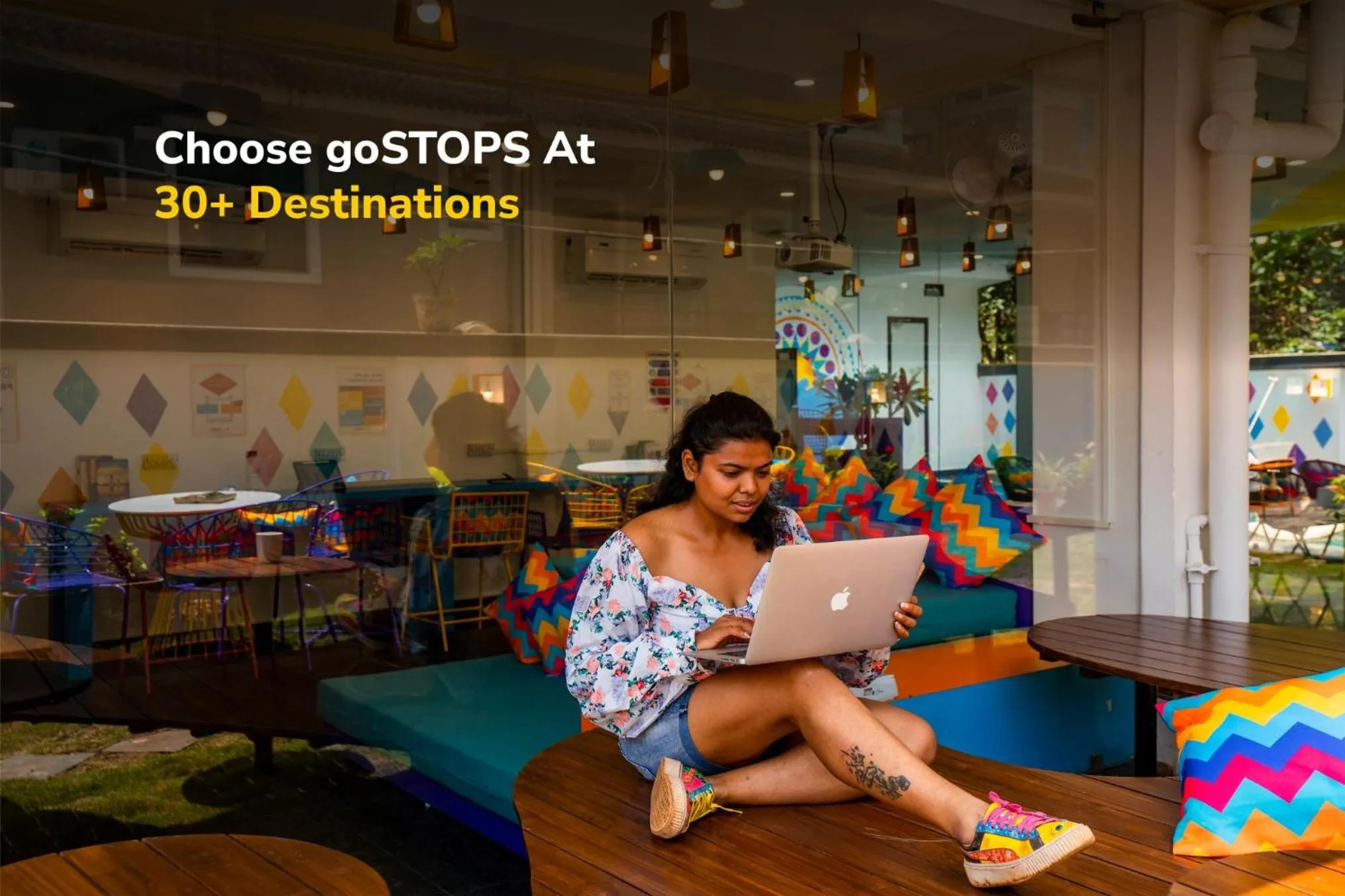 Seating area in goSTOPS Goa, Baga