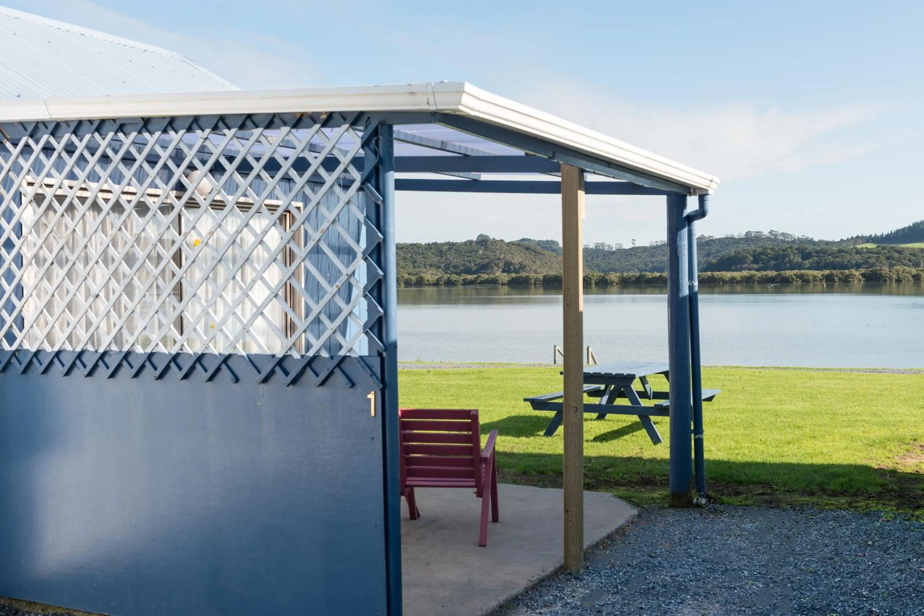Seating area in Waitangi Holiday Park