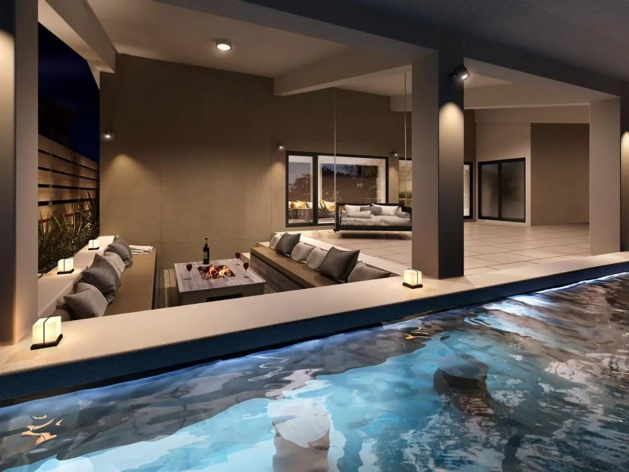 Pool view, Bed in MARINX POOLVILLA NAKANDAKARI