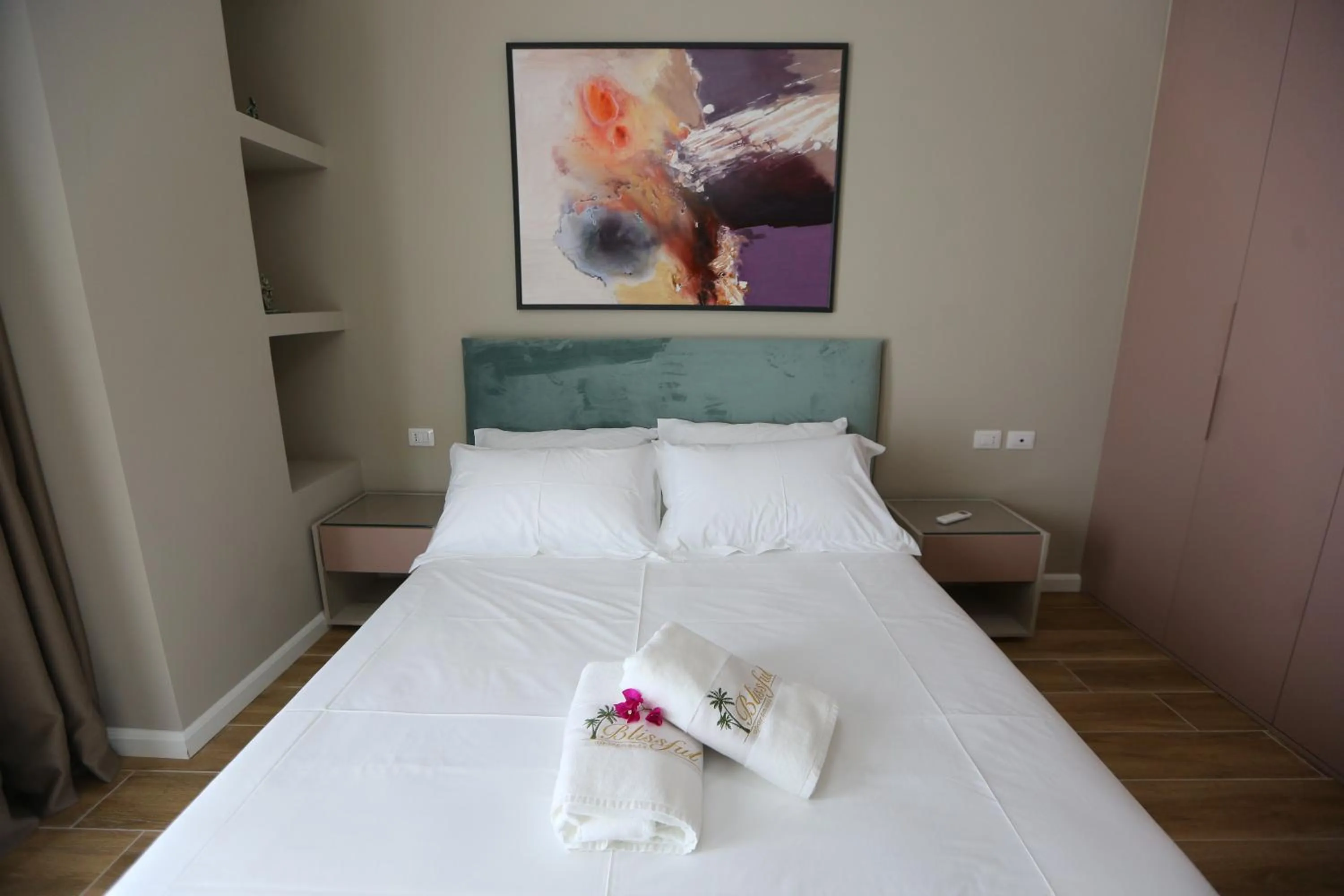 Bedroom, Bed in Blissful Apartments