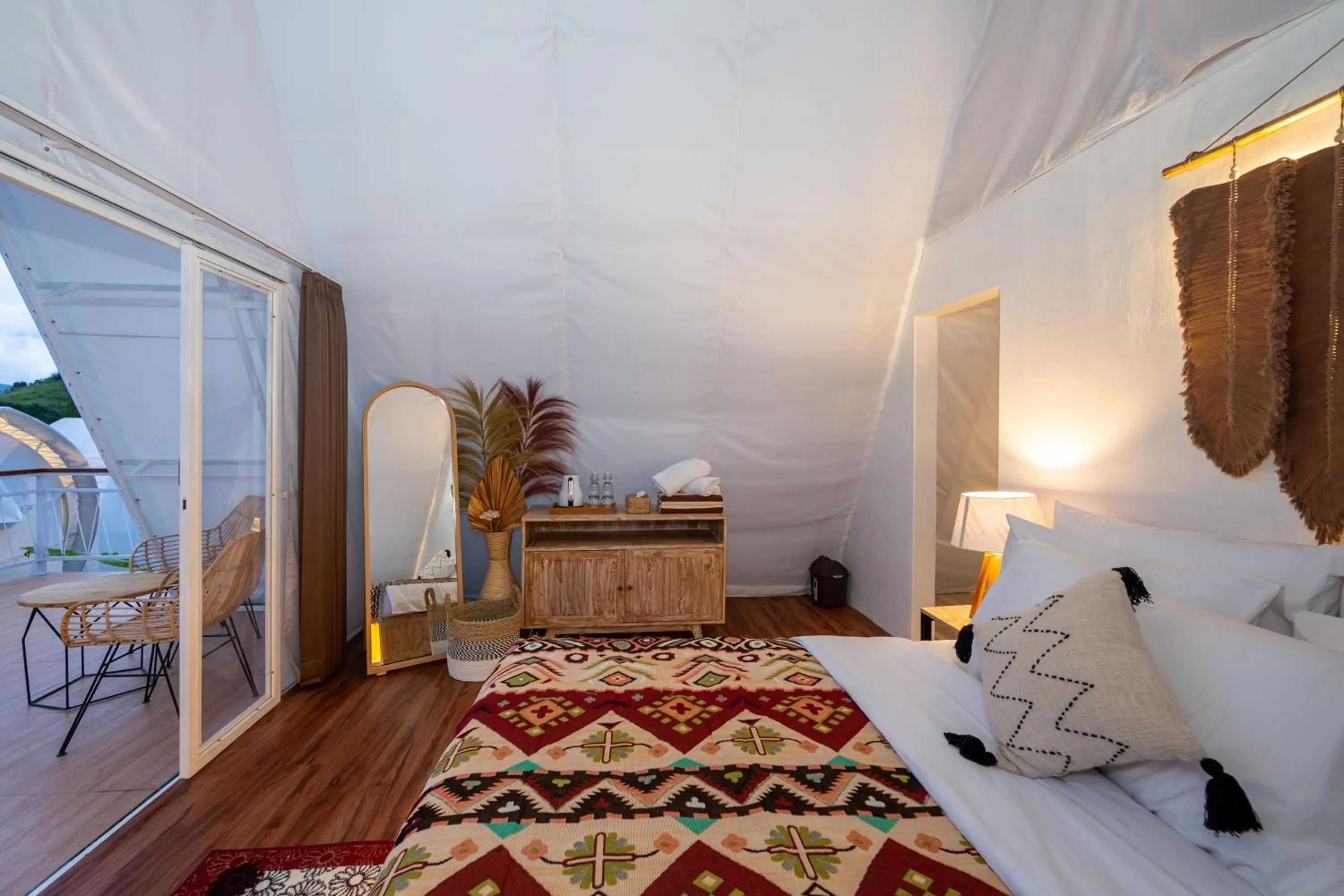 Bed in The Dewi Kintamani Luxury Glamping and Natural Hotspring