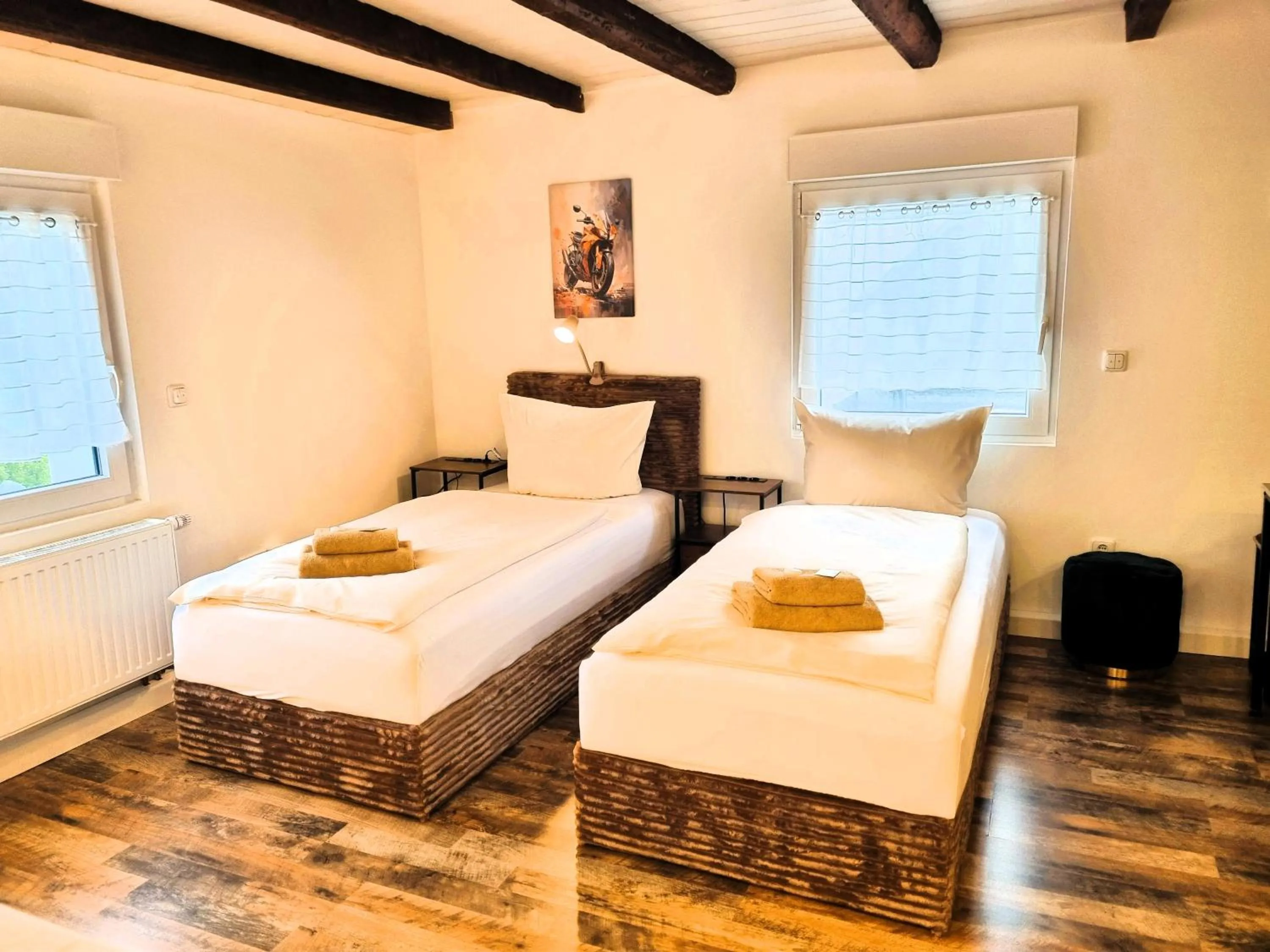 Bedroom, Bed in CJS Apartments - Chill or Drive am Nürburgring, new Box Spring Beds, new furniture, WLan, Spacious Rooms, Quiet Location