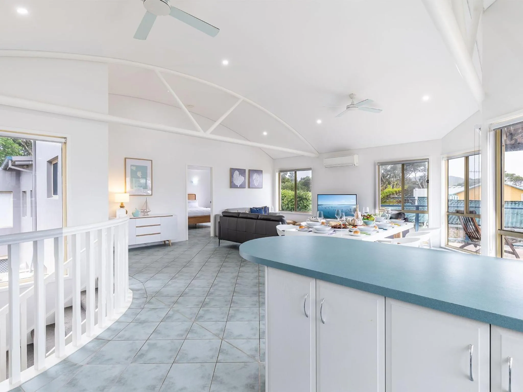 kitchen in Baia Villa air con WiFi and views of Fingal Beach