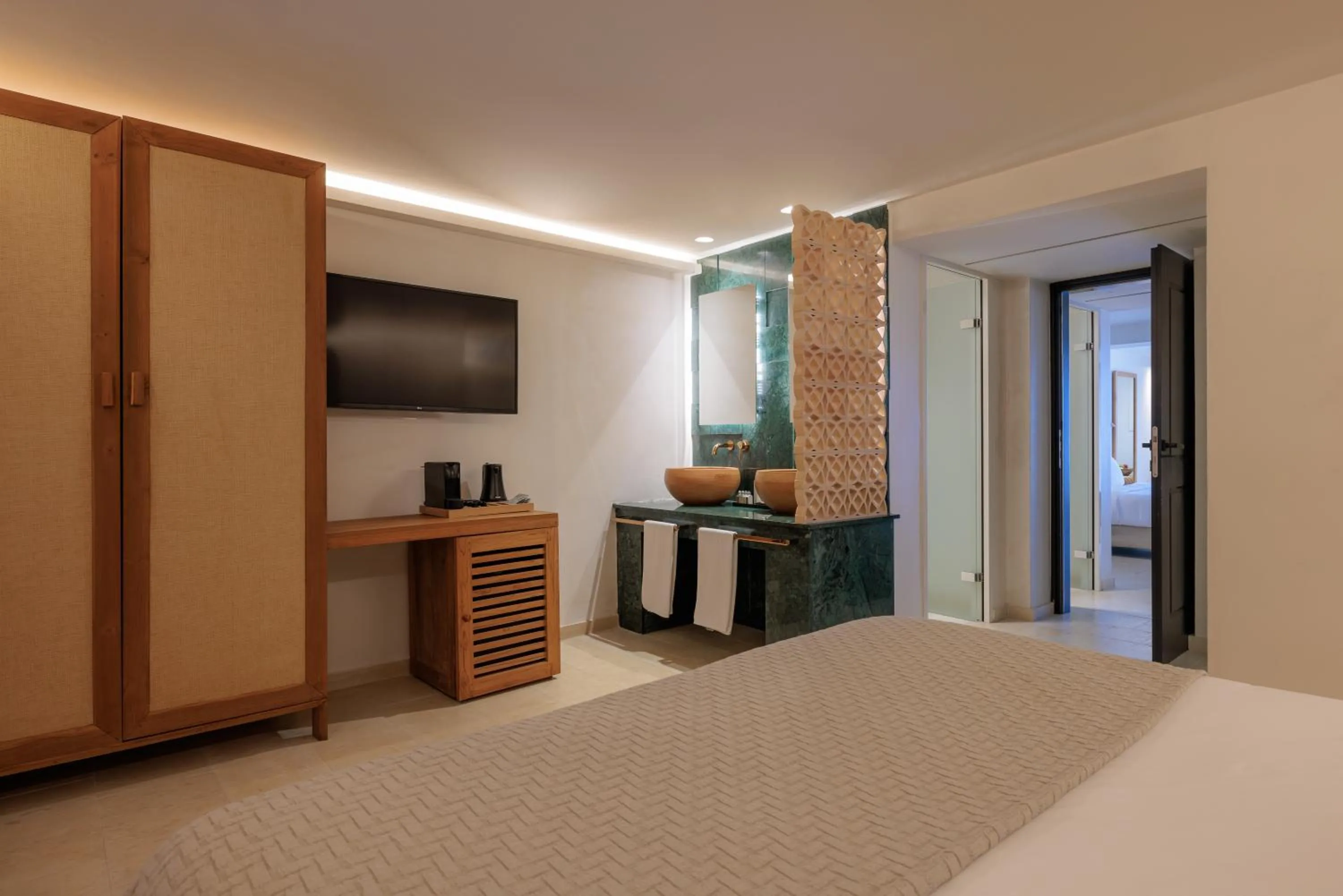 Bedroom, Bed in Asty Mykonos Hotel & Spa - World of One Hotel Group