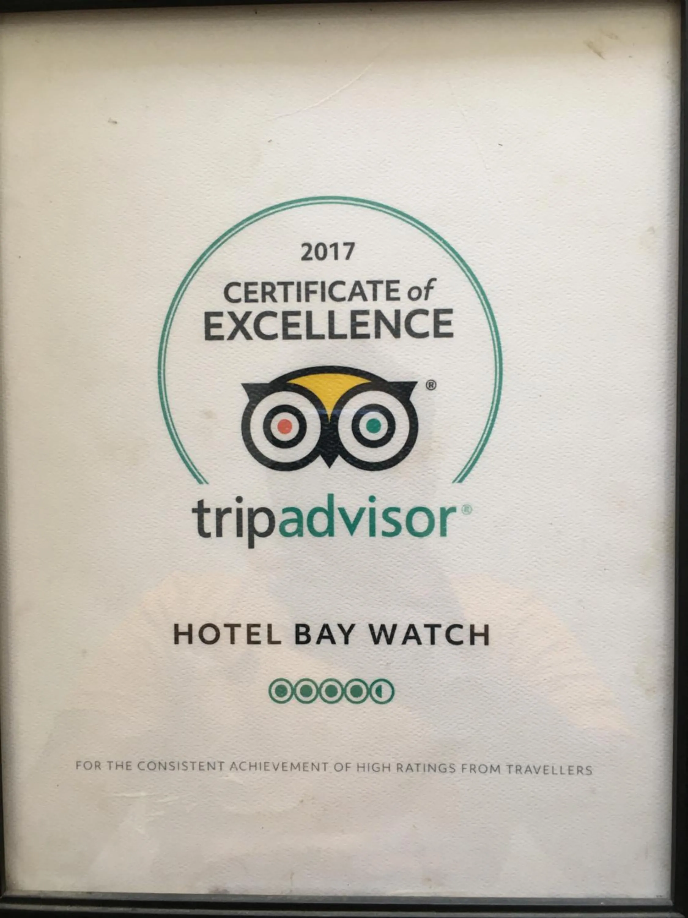 Certificate/Award in Hotel Bay Watch Unawatuna