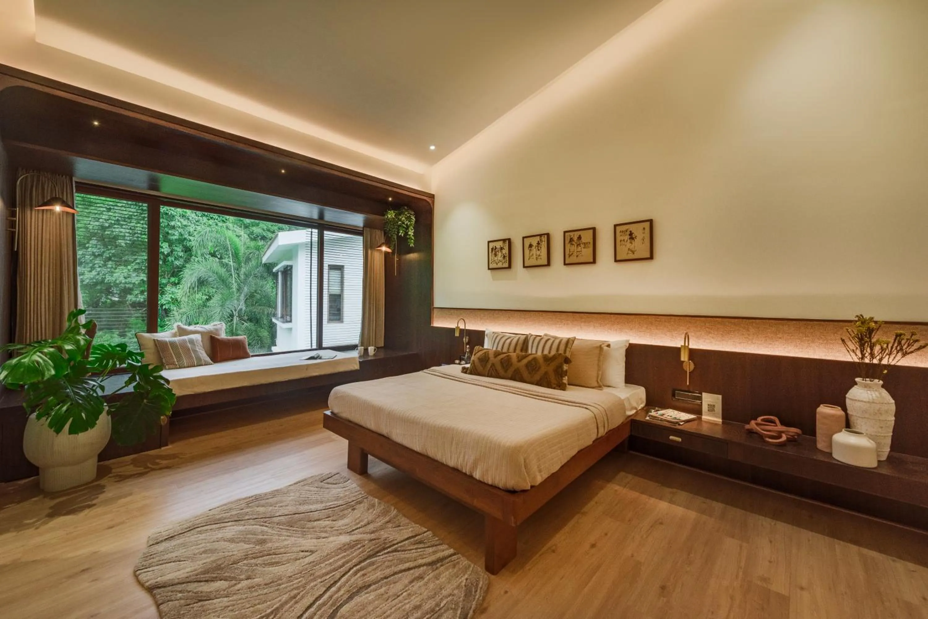 Bed in SaffronStays Estella, Alibaug