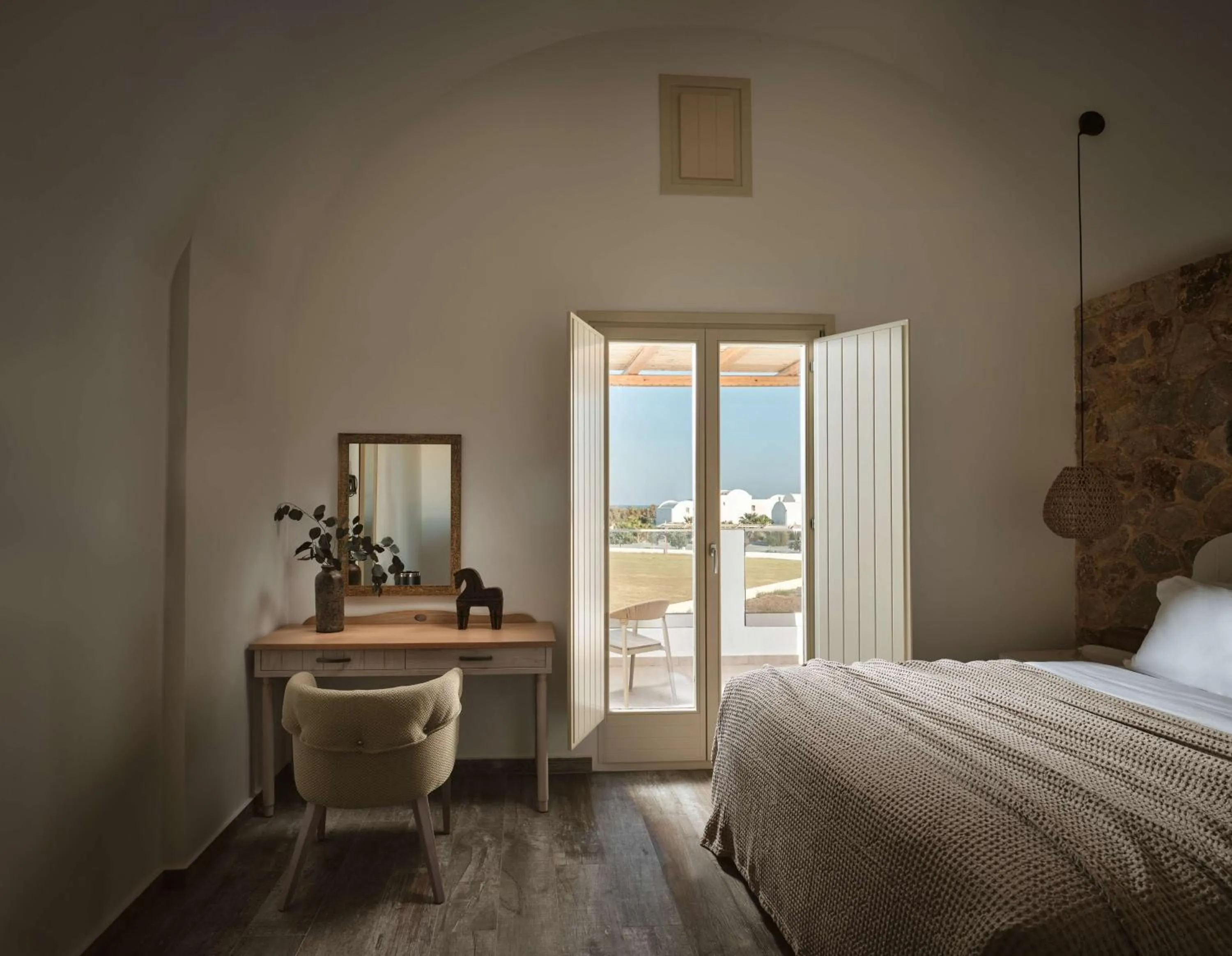 Bedroom, Bed in Sea Breeze Santorini Beach Resort, Curio By Hilton