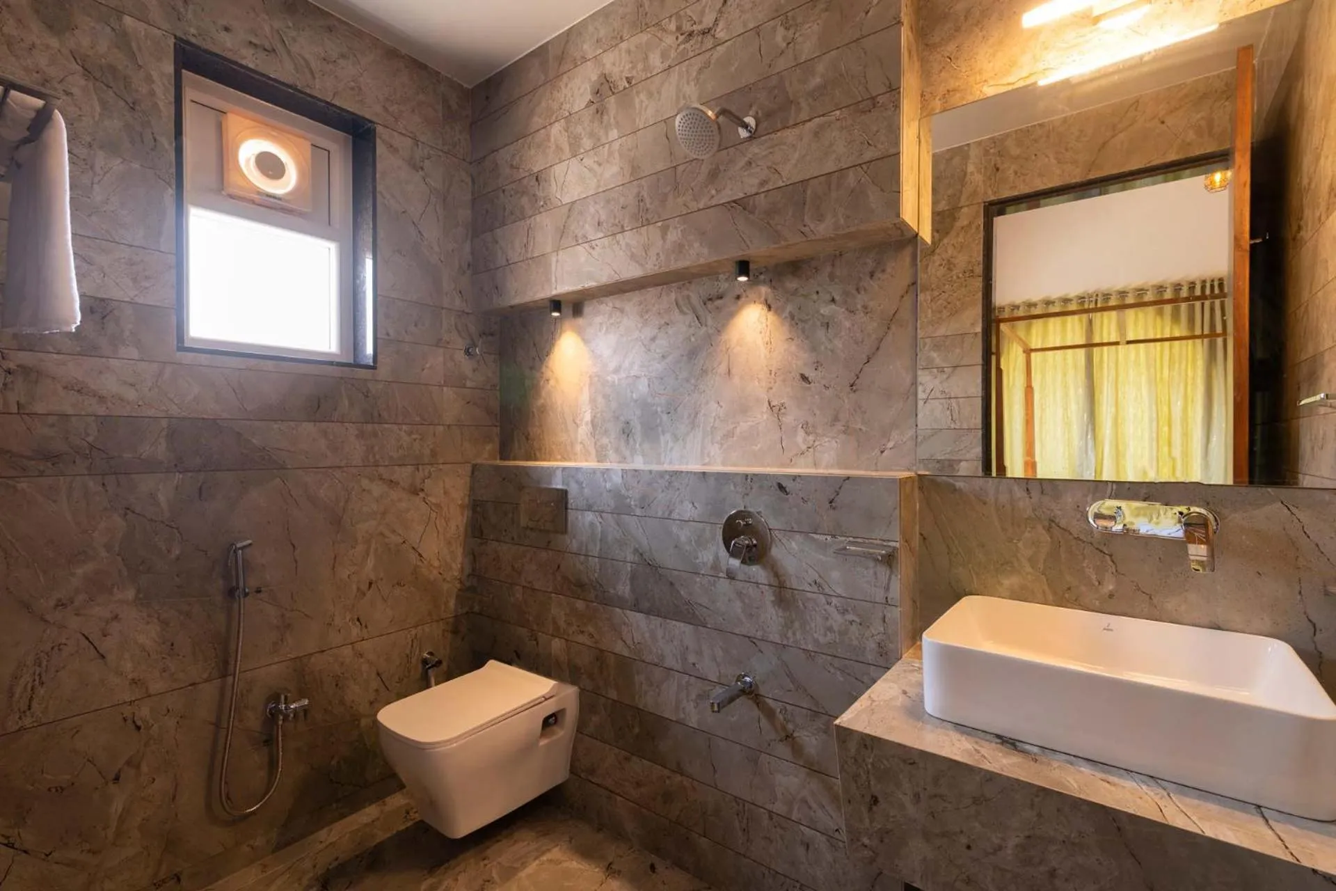 Bathroom in Lake Arches by StayVista - Lakeside villa with Infinity pool, Gazebo & Modern Greek interiors