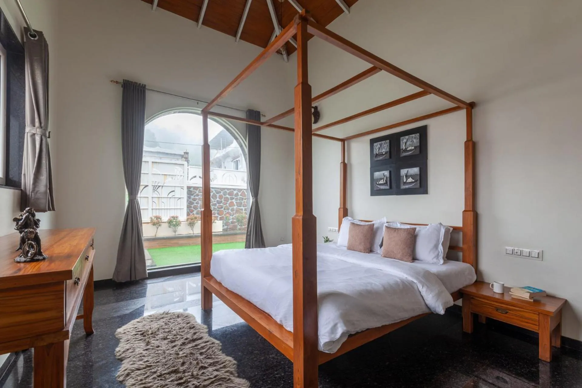 Bedroom, Bed in Lake Arches by StayVista - Lakeside villa with Infinity pool, Gazebo & Modern Greek interiors