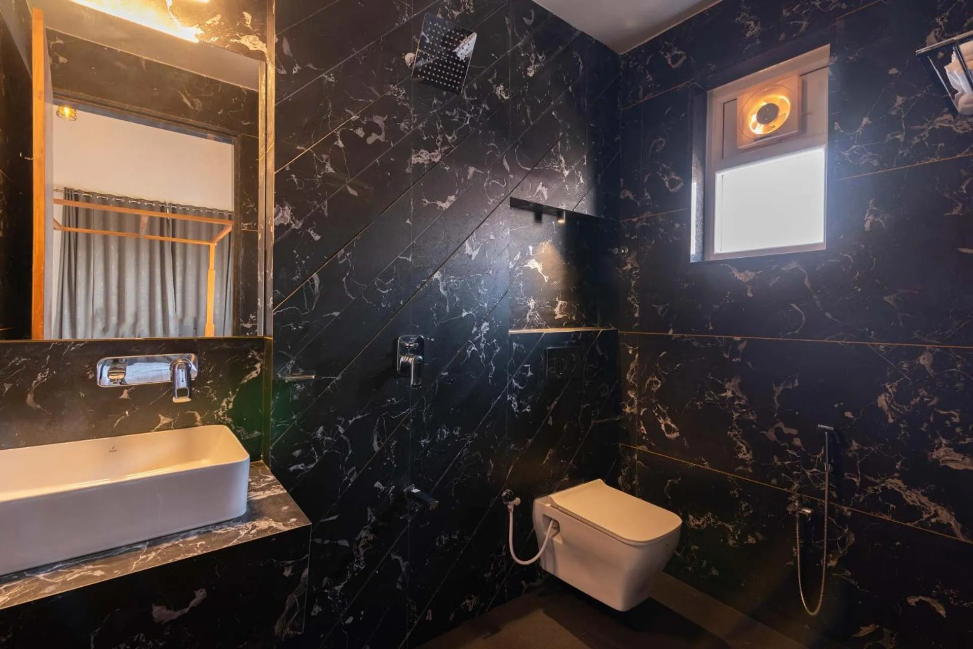 Bathroom in Lake Arches by StayVista - Lakeside villa with Infinity pool, Gazebo & Modern Greek interiors
