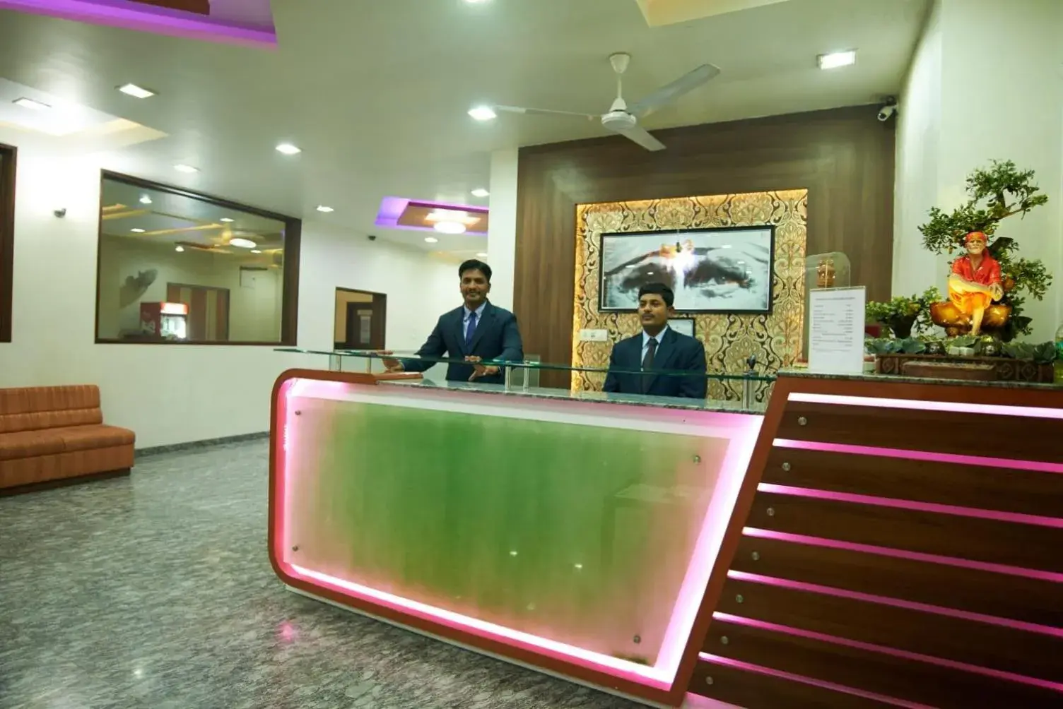 Lobby or reception in Hotel Sai Sangam Lobby or reception in Hotel Sai Sangam