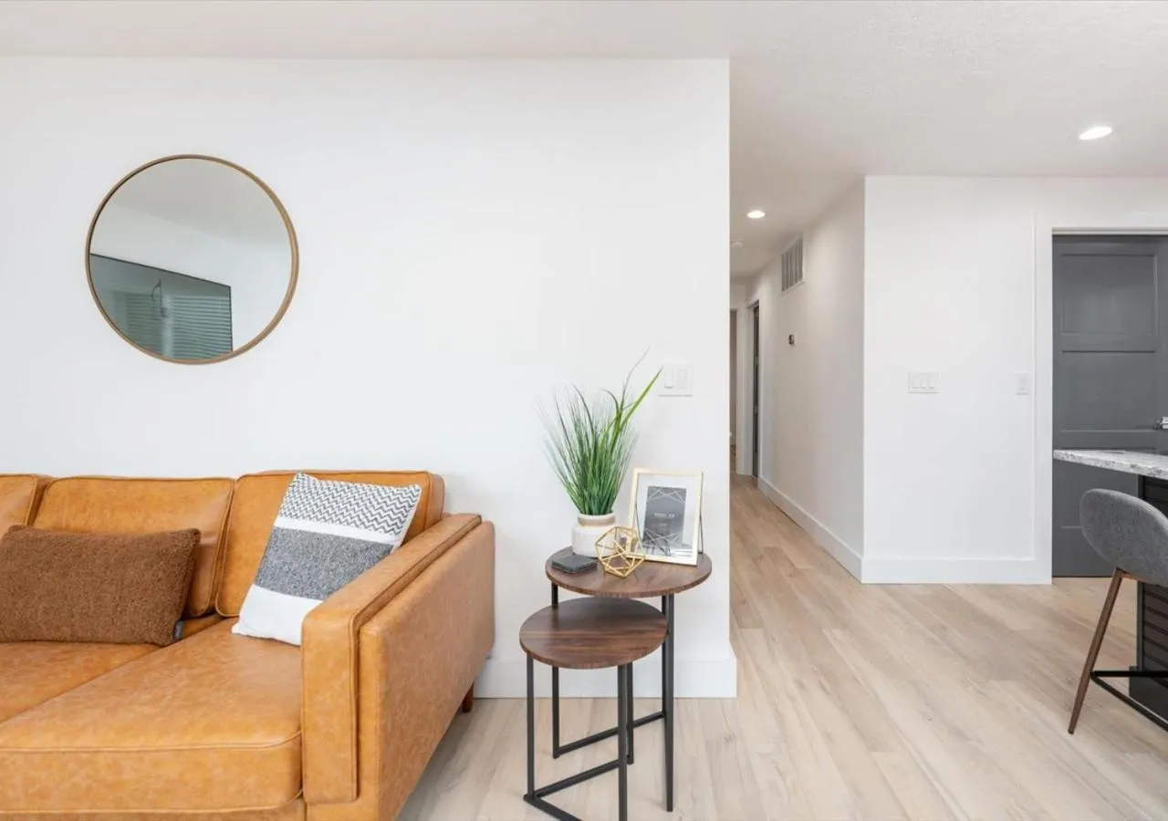 Living room in Mid Century Modern Boise-River Bungalow w/ Hot Tub