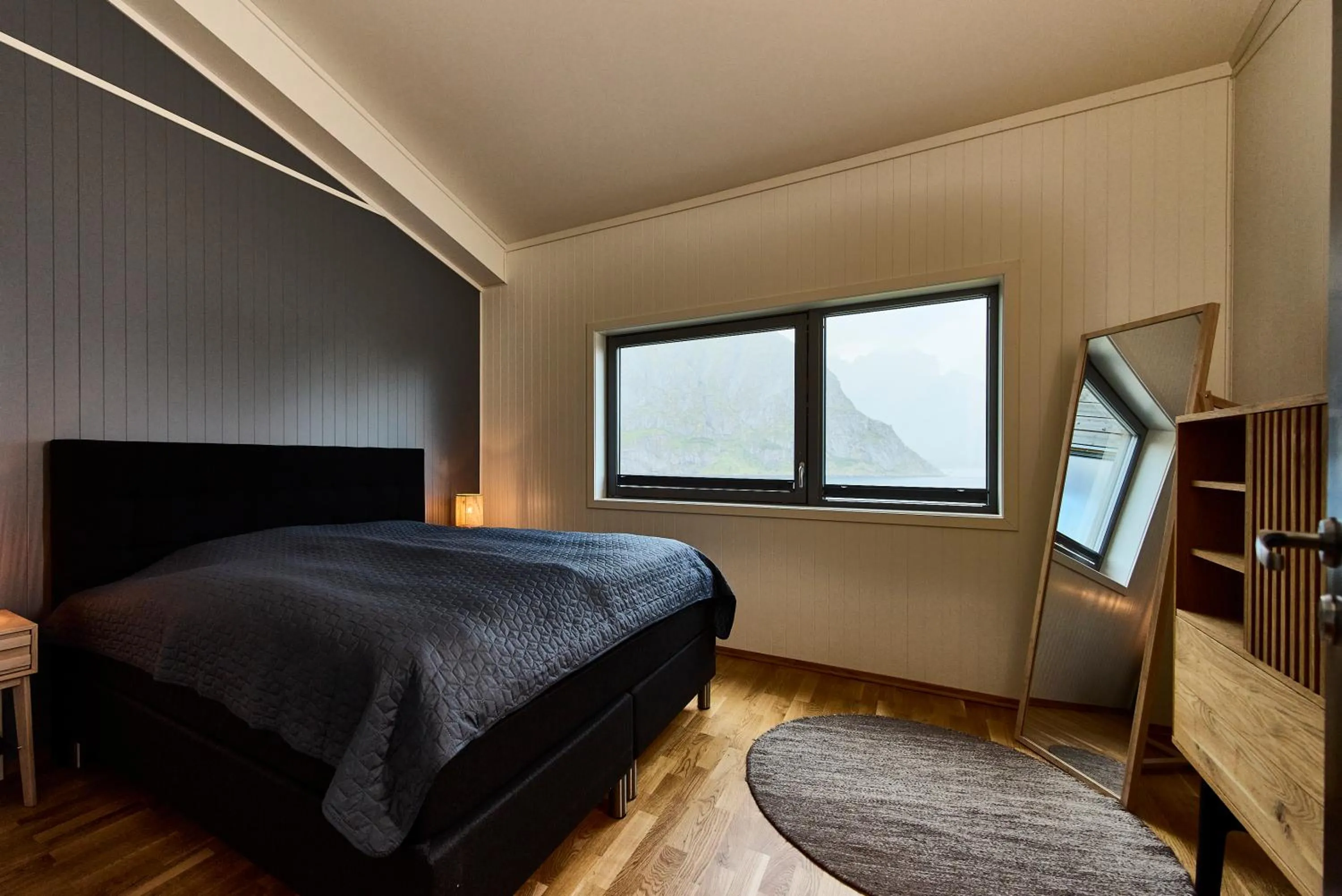 Bedroom, Bed in Lofoten panorama luxury home with sauna in Reine
