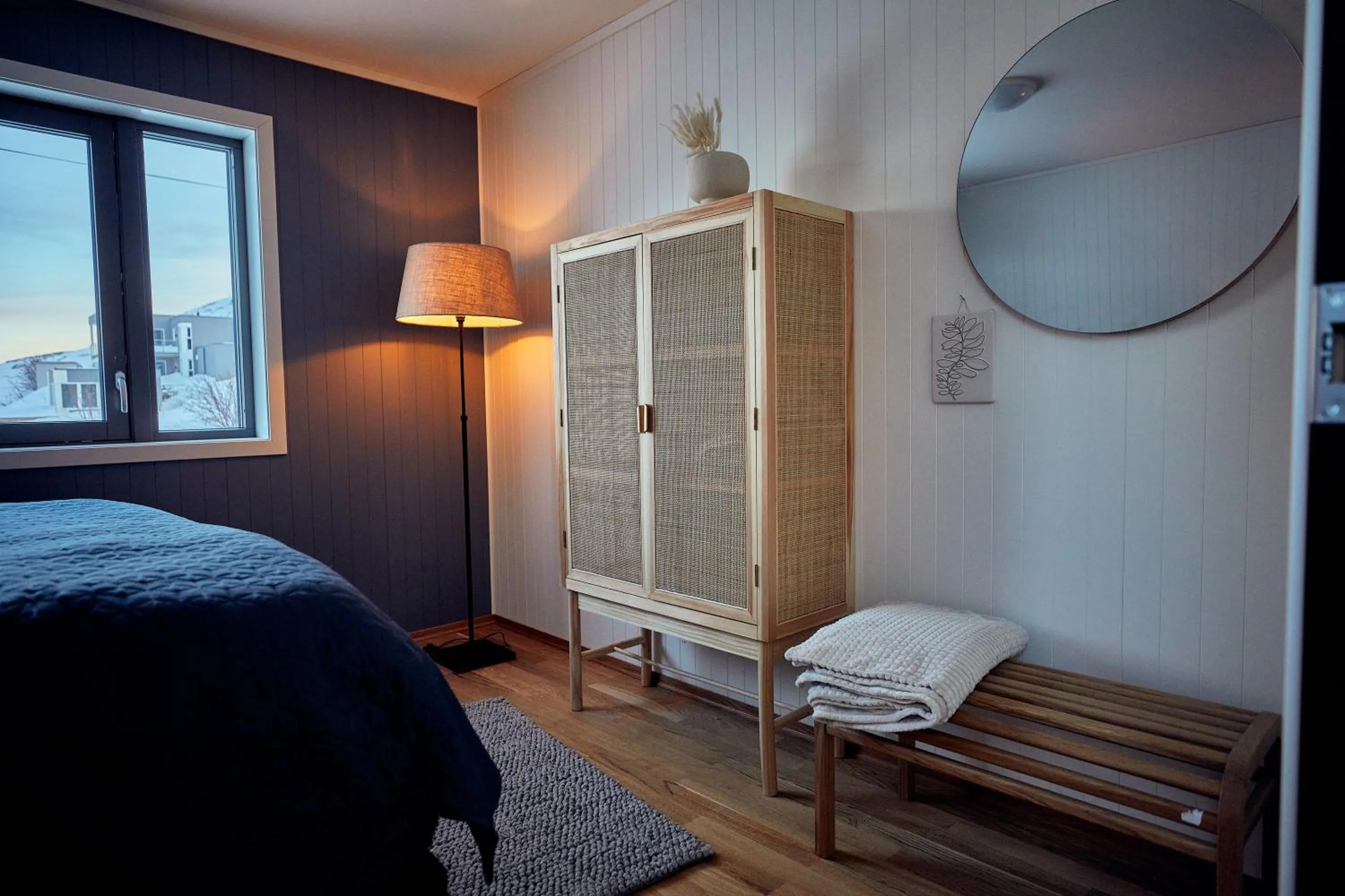 Bedroom, Bed in Lofoten panorama luxury home with sauna in Reine