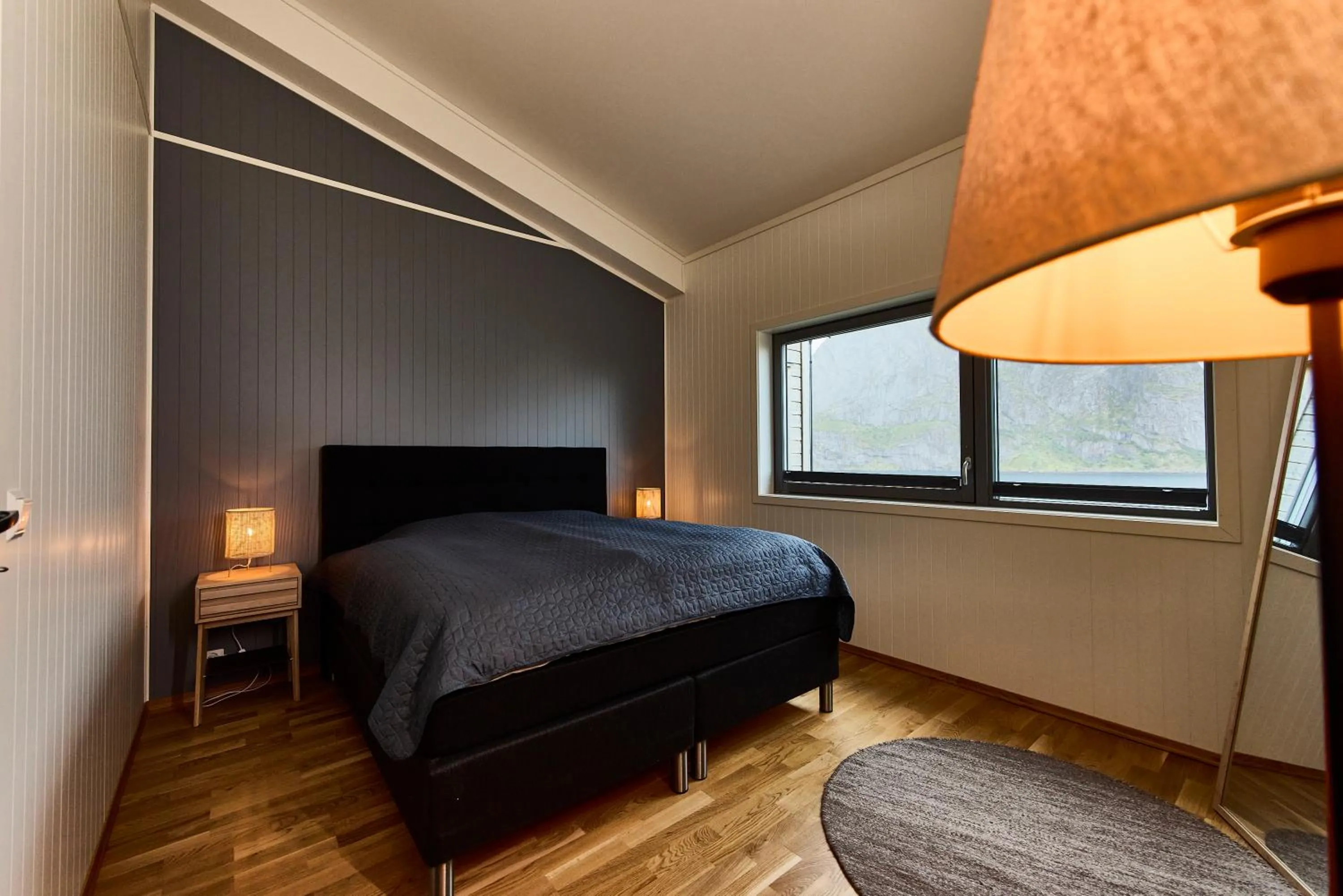 Bedroom, Bed in Lofoten panorama luxury home with sauna in Reine