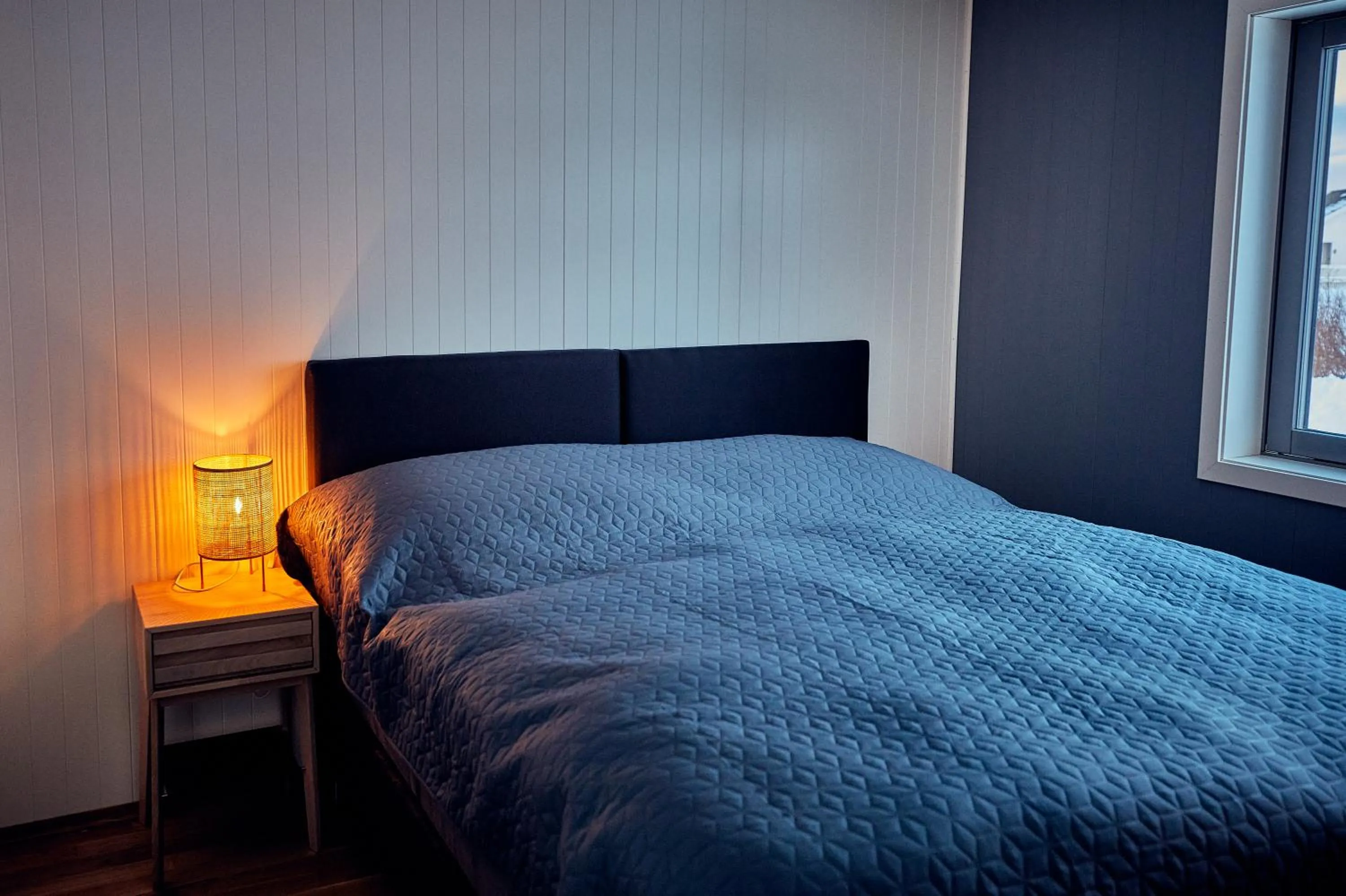 Bed in Lofoten panorama luxury home with sauna in Reine