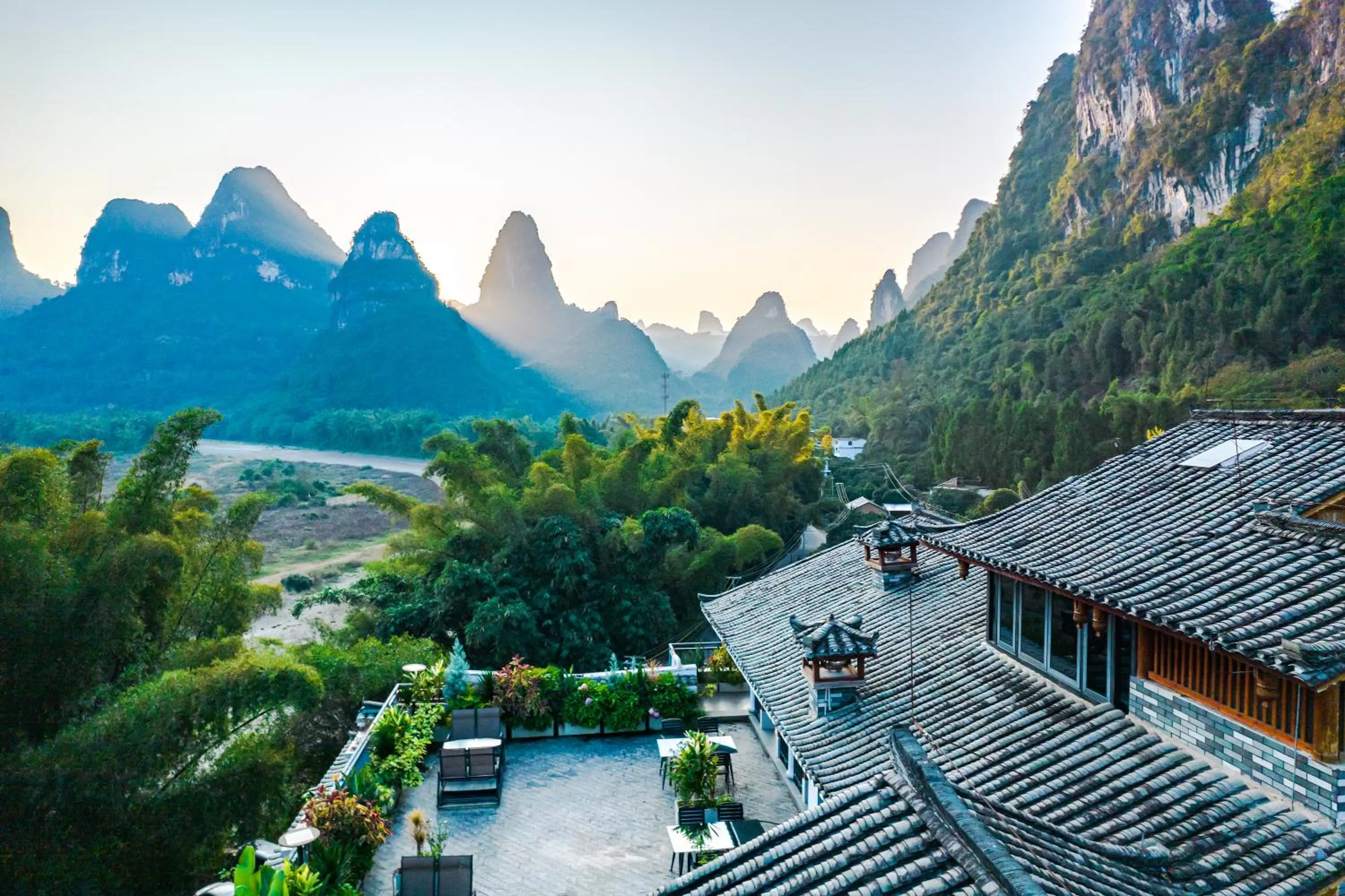 Bird's eye view in Yangshuo Mountain River Ballad Hotel - Free Yangshuo Train Station Pick Up and Drop Off