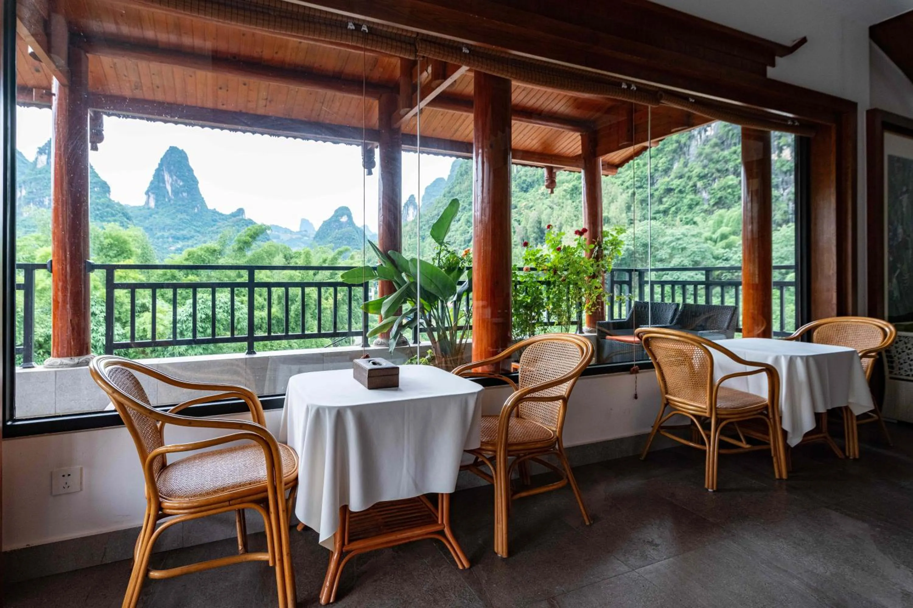 Balcony/Terrace in Yangshuo Mountain River Ballad Hotel - Free Yangshuo Train Station Pick Up and Drop Off