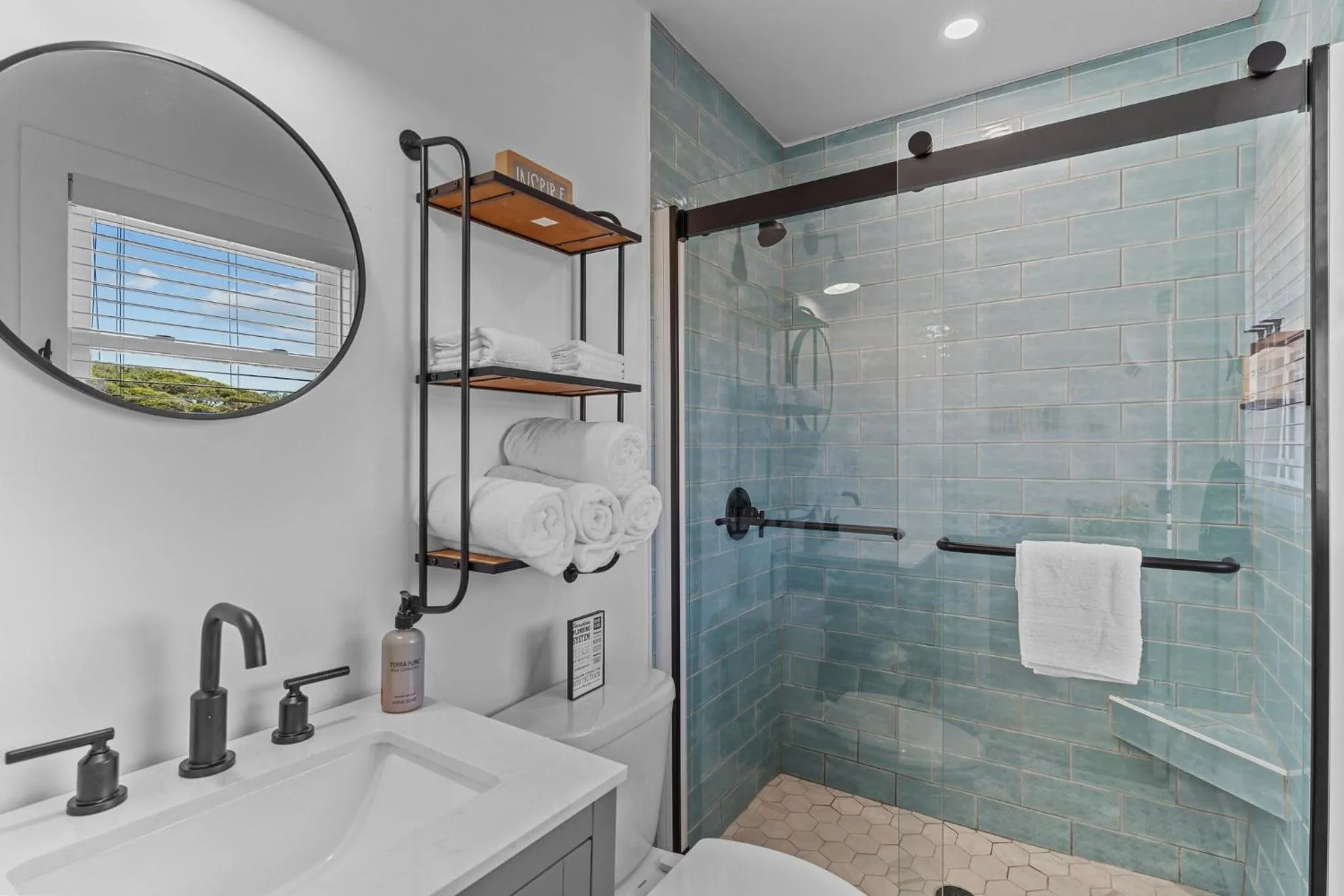 Shower in The Beach House at Oak Island by Carolina Resorts