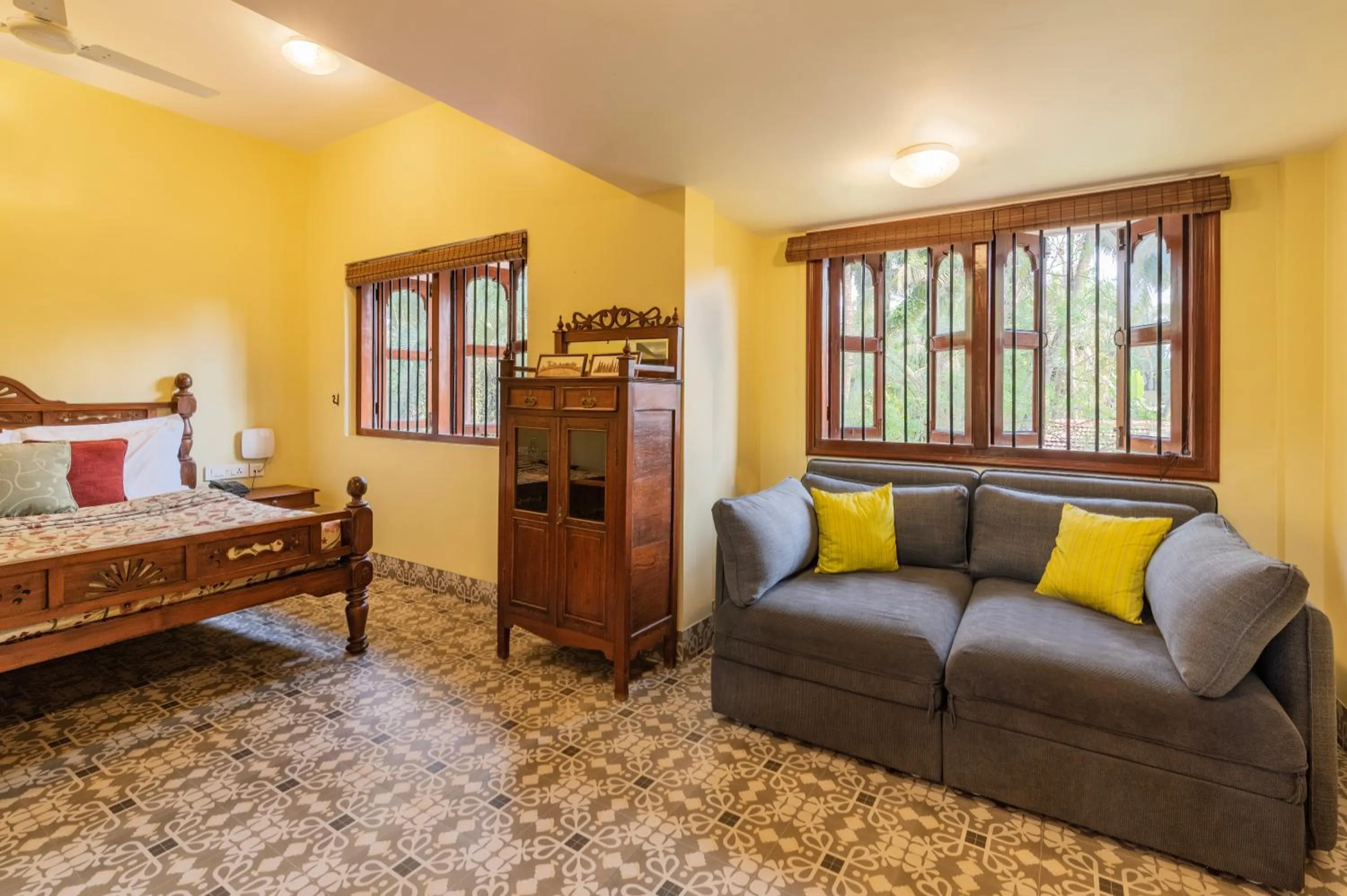 Bed in SaffronStays Casa Del Palms - 8BR luxury pool villa with gazebo, pickleball, bar & lawns near Nagaon Beach