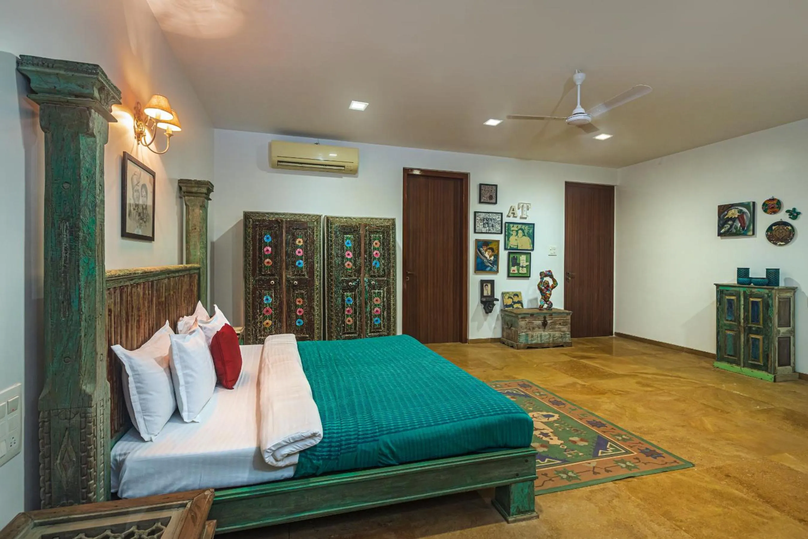 Bed in SaffronStays Casa Del Palms - 8BR luxury pool villa with gazebo, pickleball, bar & lawns near Nagaon Beach
