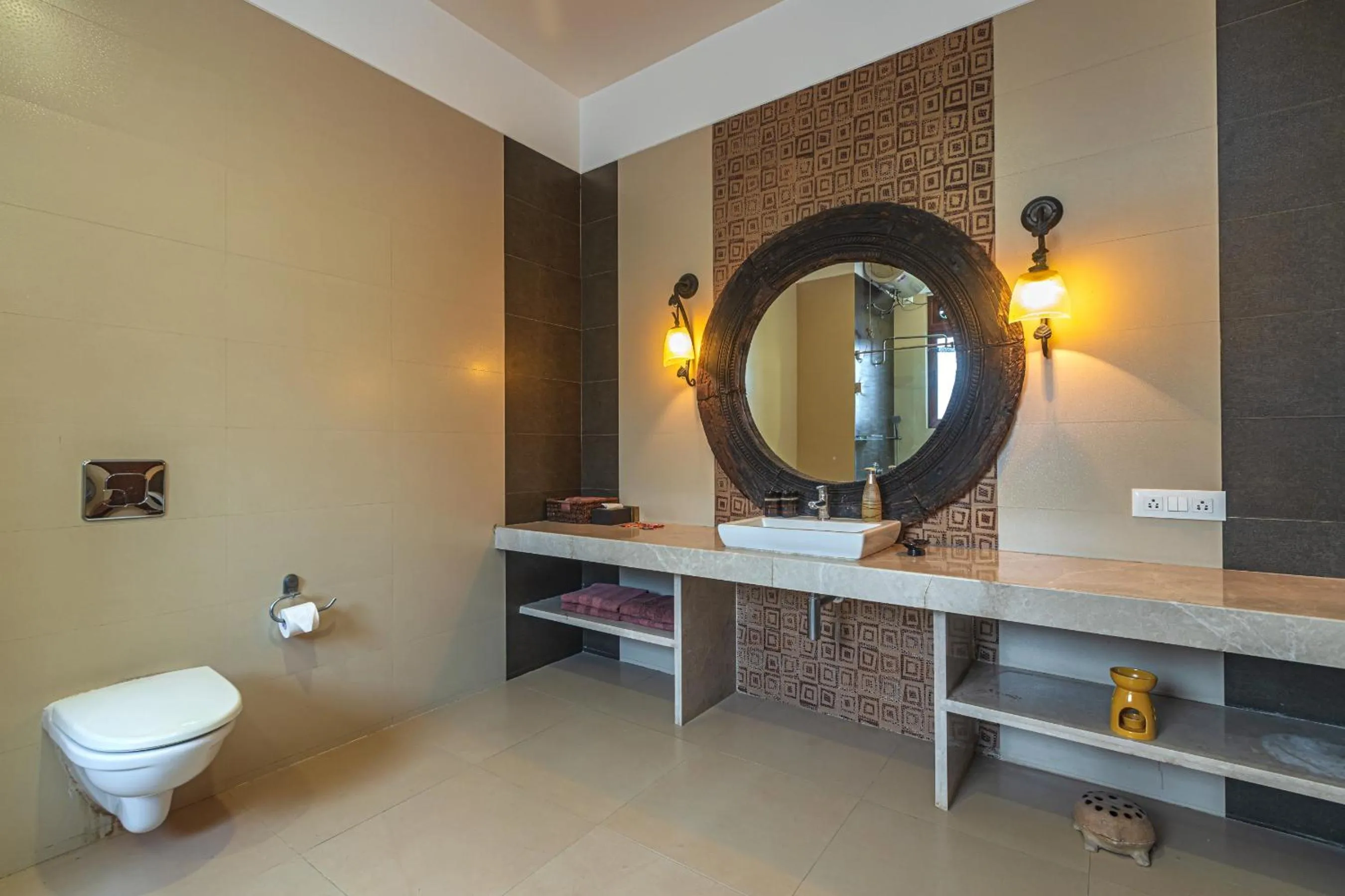 Shower in SaffronStays Casa Del Palms - 8BR luxury pool villa with gazebo, pickleball, bar & lawns near Nagaon Beach