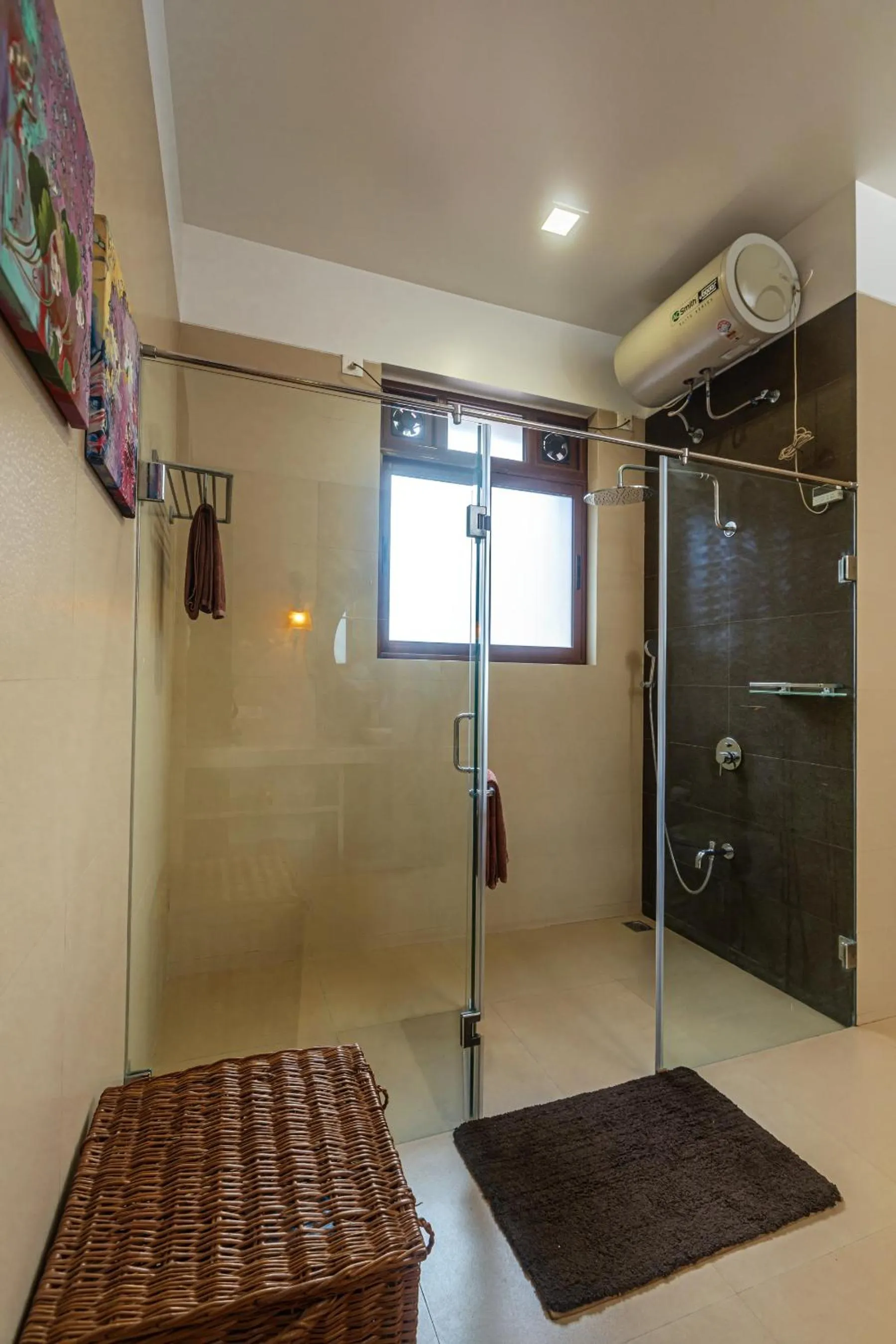 Shower in SaffronStays Casa Del Palms - 8BR luxury pool villa with gazebo, pickleball, bar & lawns near Nagaon Beach