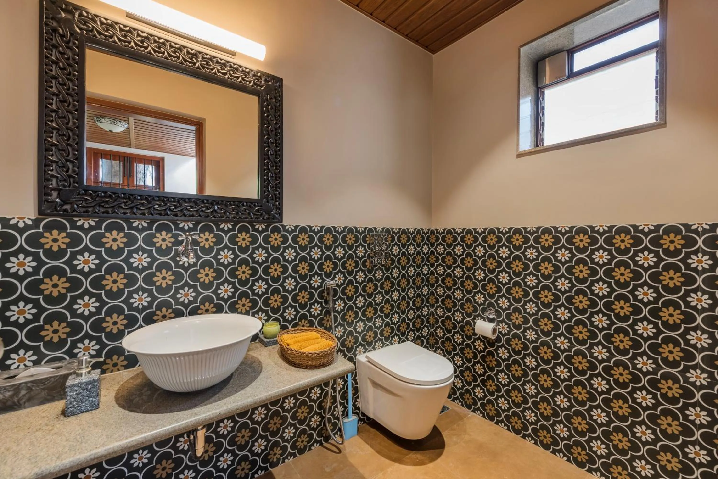 Toilet in SaffronStays Casa Del Palms - 8BR luxury pool villa with gazebo, pickleball, bar & lawns near Nagaon Beach