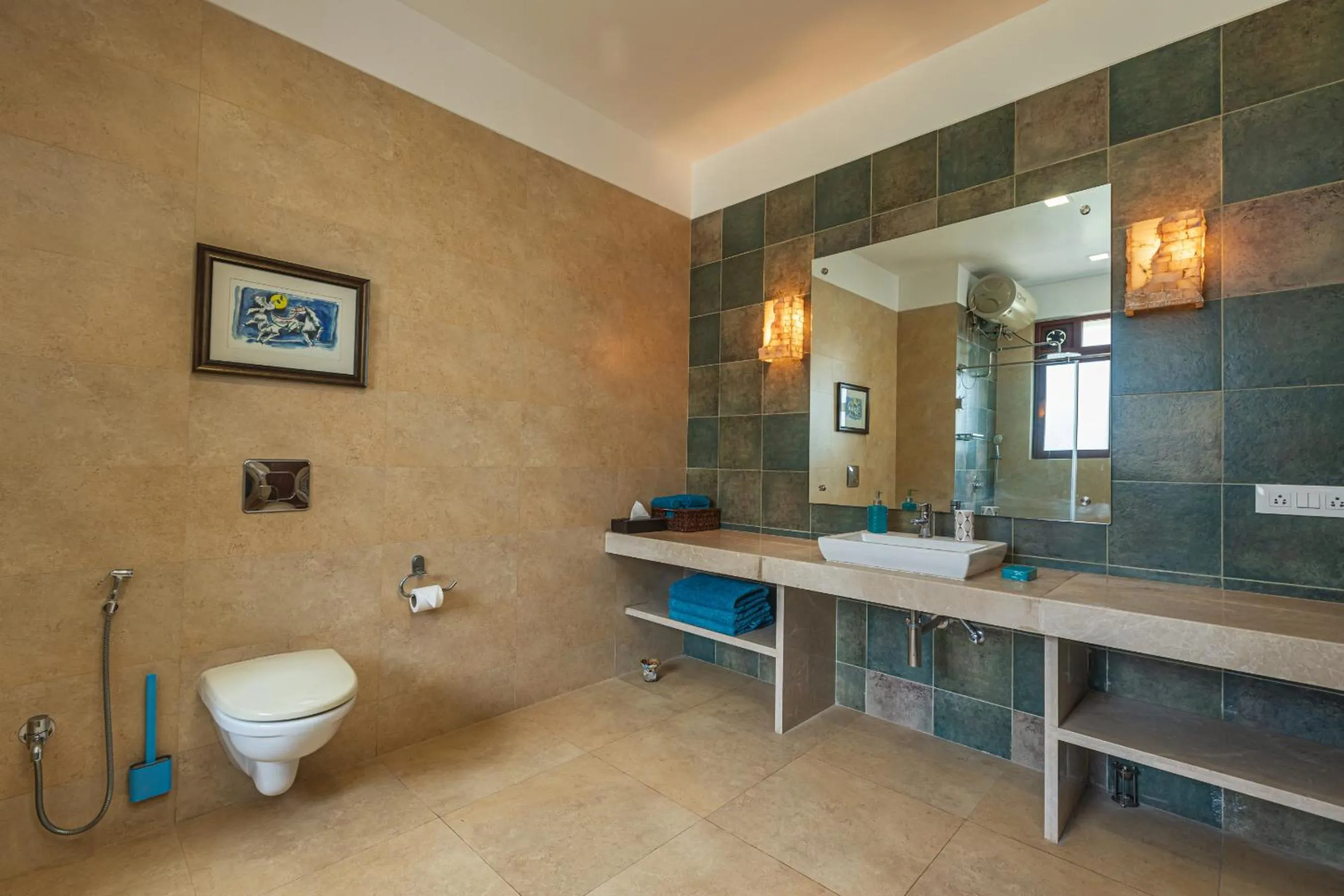 Toilet in SaffronStays Casa Del Palms - 8BR luxury pool villa with gazebo, pickleball, bar & lawns near Nagaon Beach