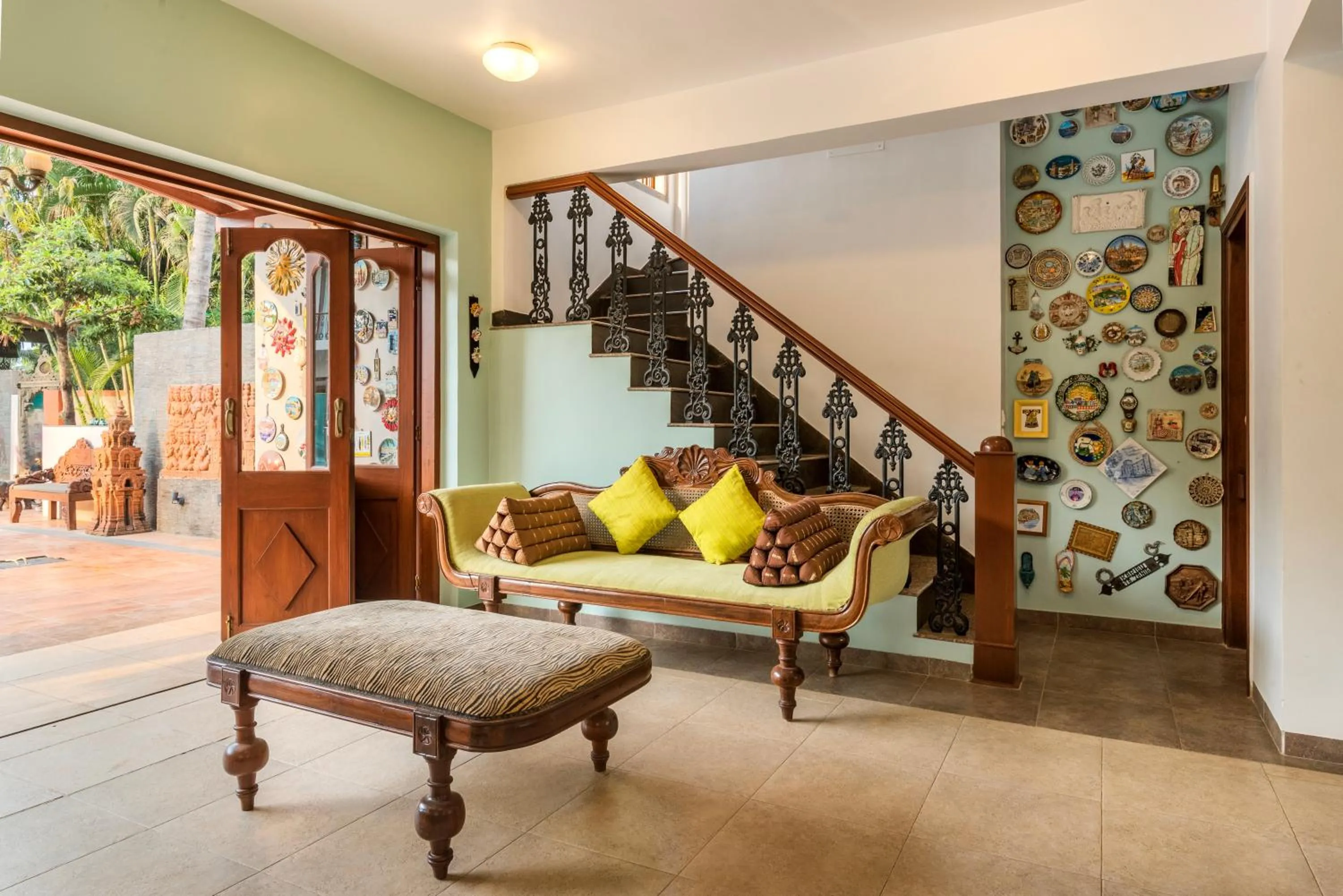 Living room in SaffronStays Casa Del Palms - 8BR luxury pool villa with gazebo, pickleball, bar & lawns near Nagaon Beach