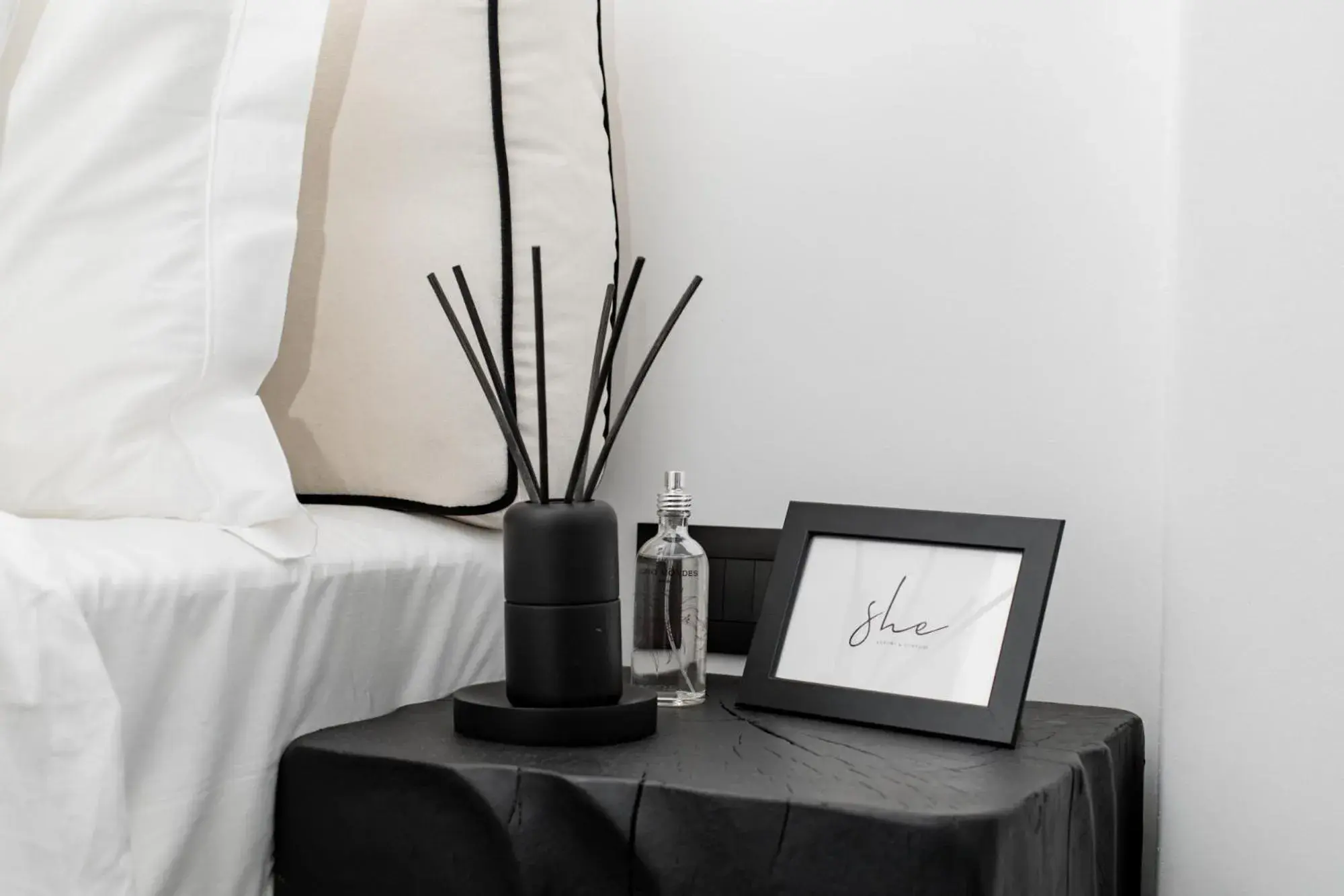 Decorative detail, Bed in She Mykonos - Luxury Apartments Decorative detail, Bed in She Mykonos - Luxury Apartments