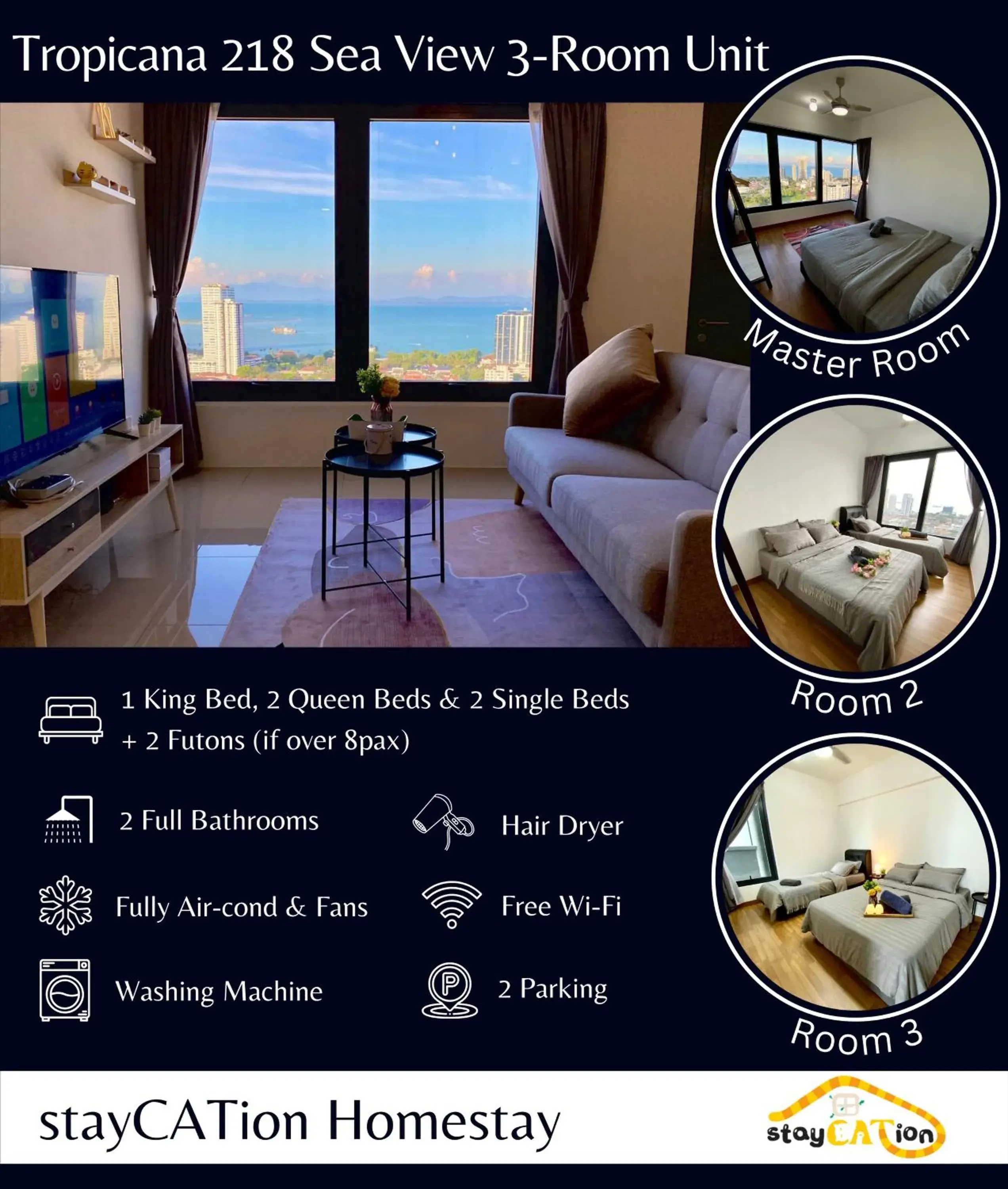 Three-Bedroom Apartment in Tropicana 218 Macalister Sea & City View by stayCATion Homestay Three-Bedroom Apartment in Tropicana 218 Macalister Sea & City View by stayCATion Homestay