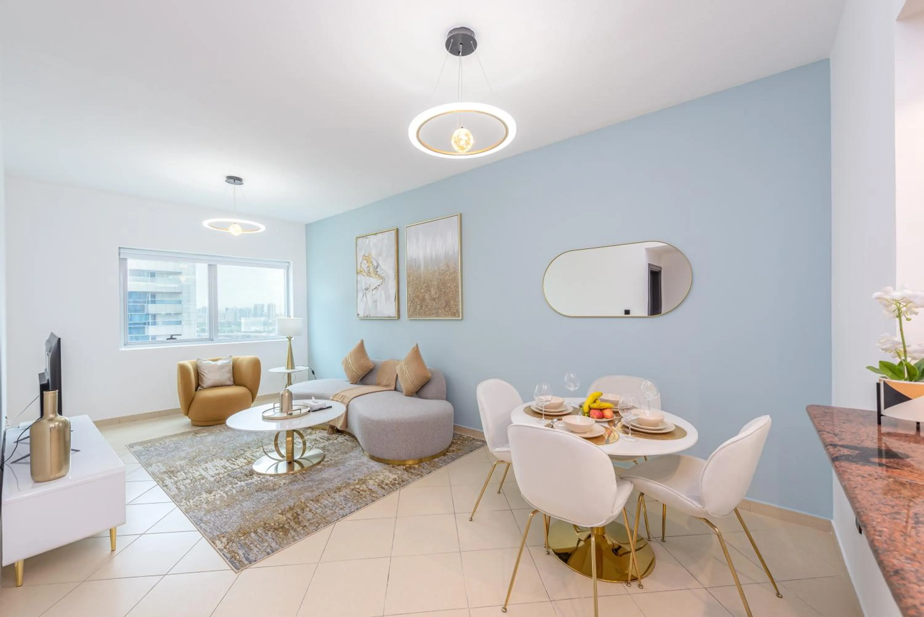 Living room in Marco Polo - Find your calm escape in Dubai Marina