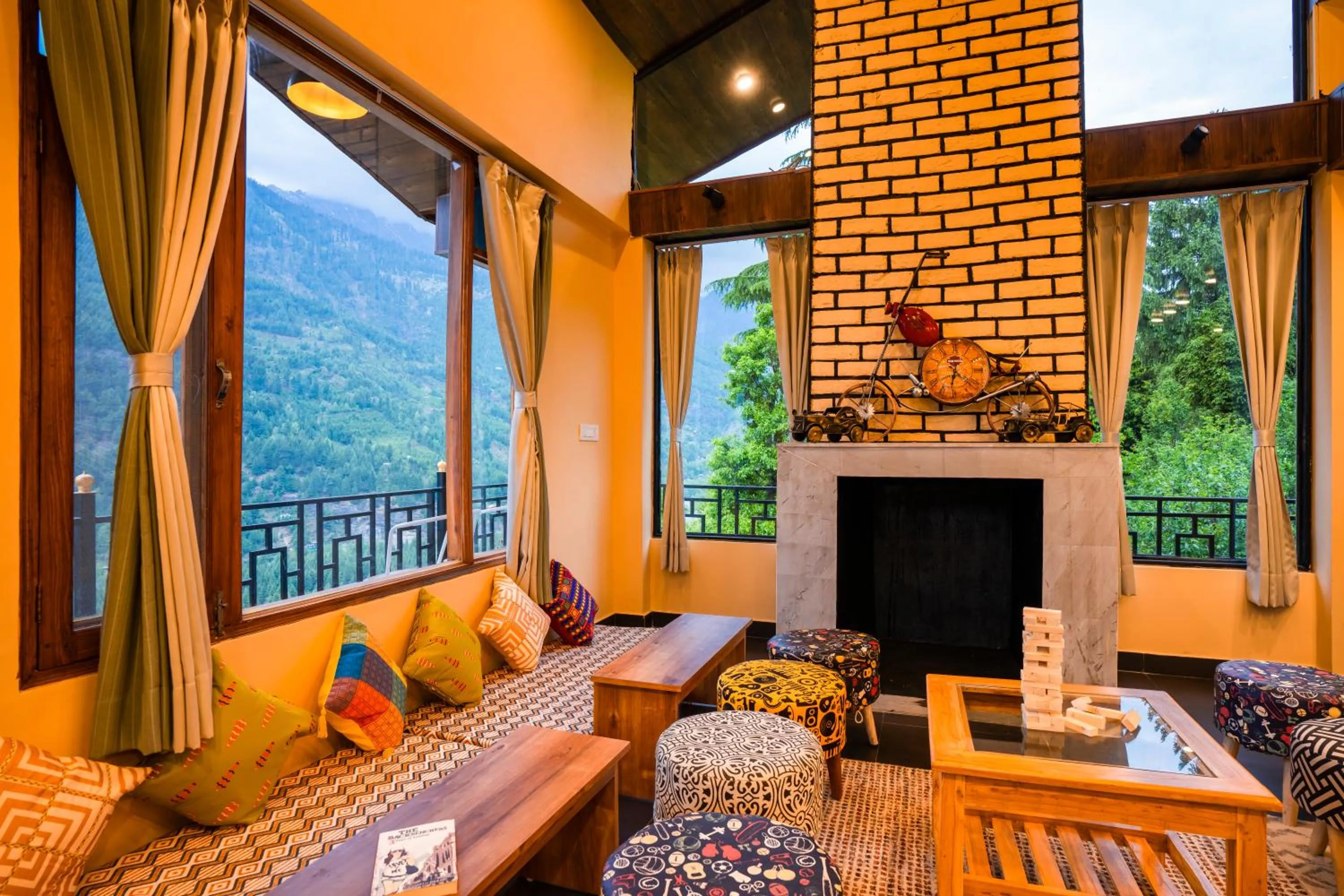 Seating area in Zostel Manali, Vashisht
