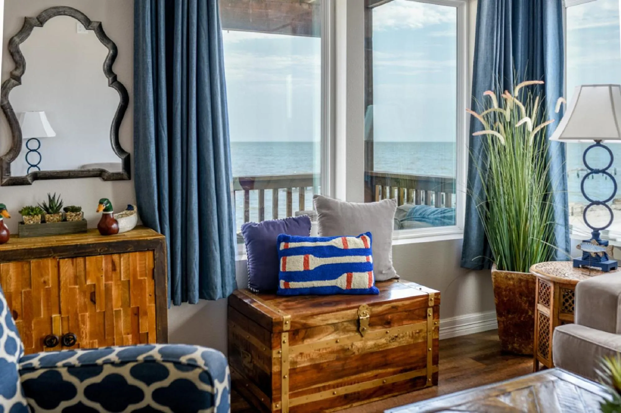 Living room in Bay Front Home with Spectacular Sunrise Views