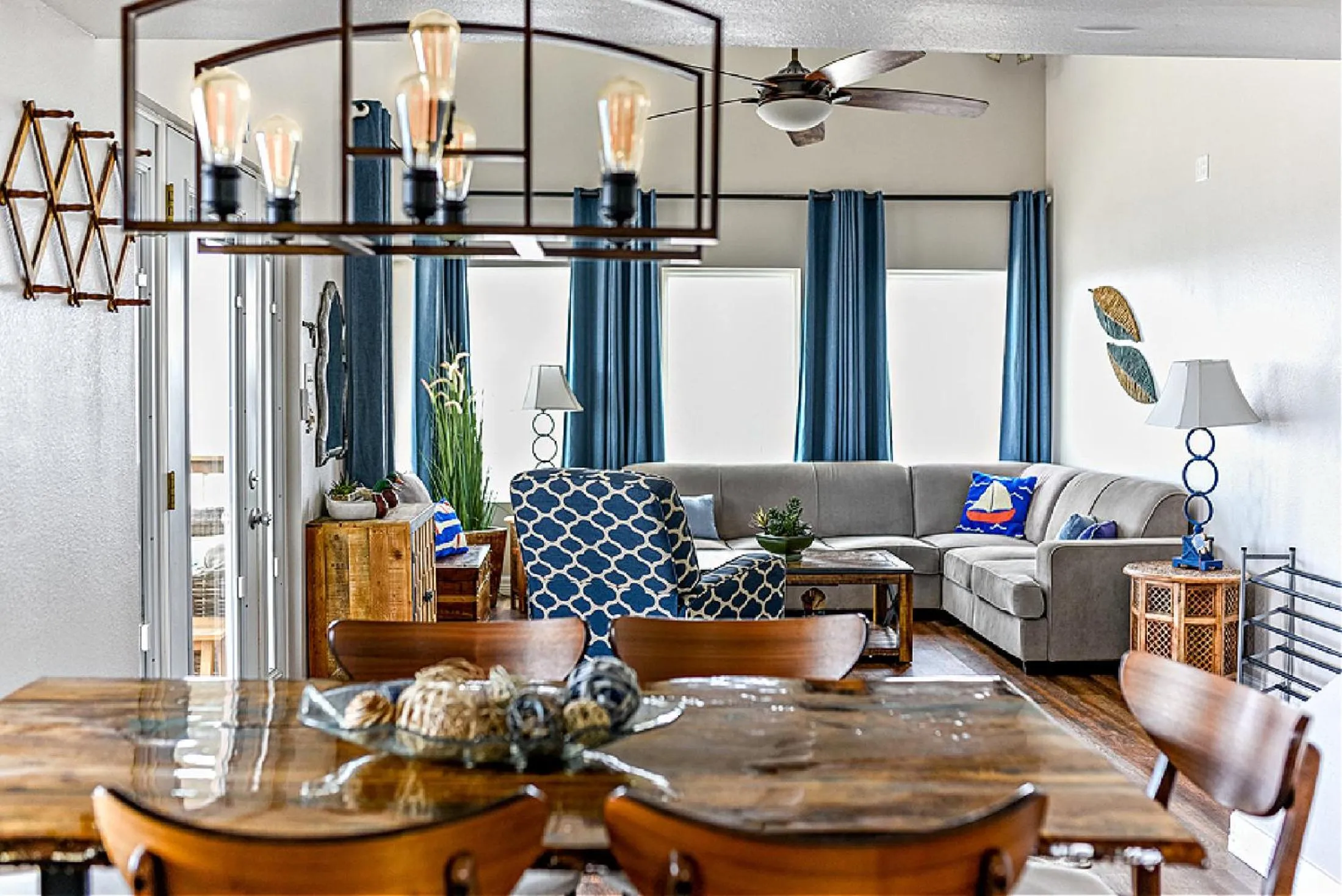 Living room in Bay Front Home with Spectacular Sunrise Views