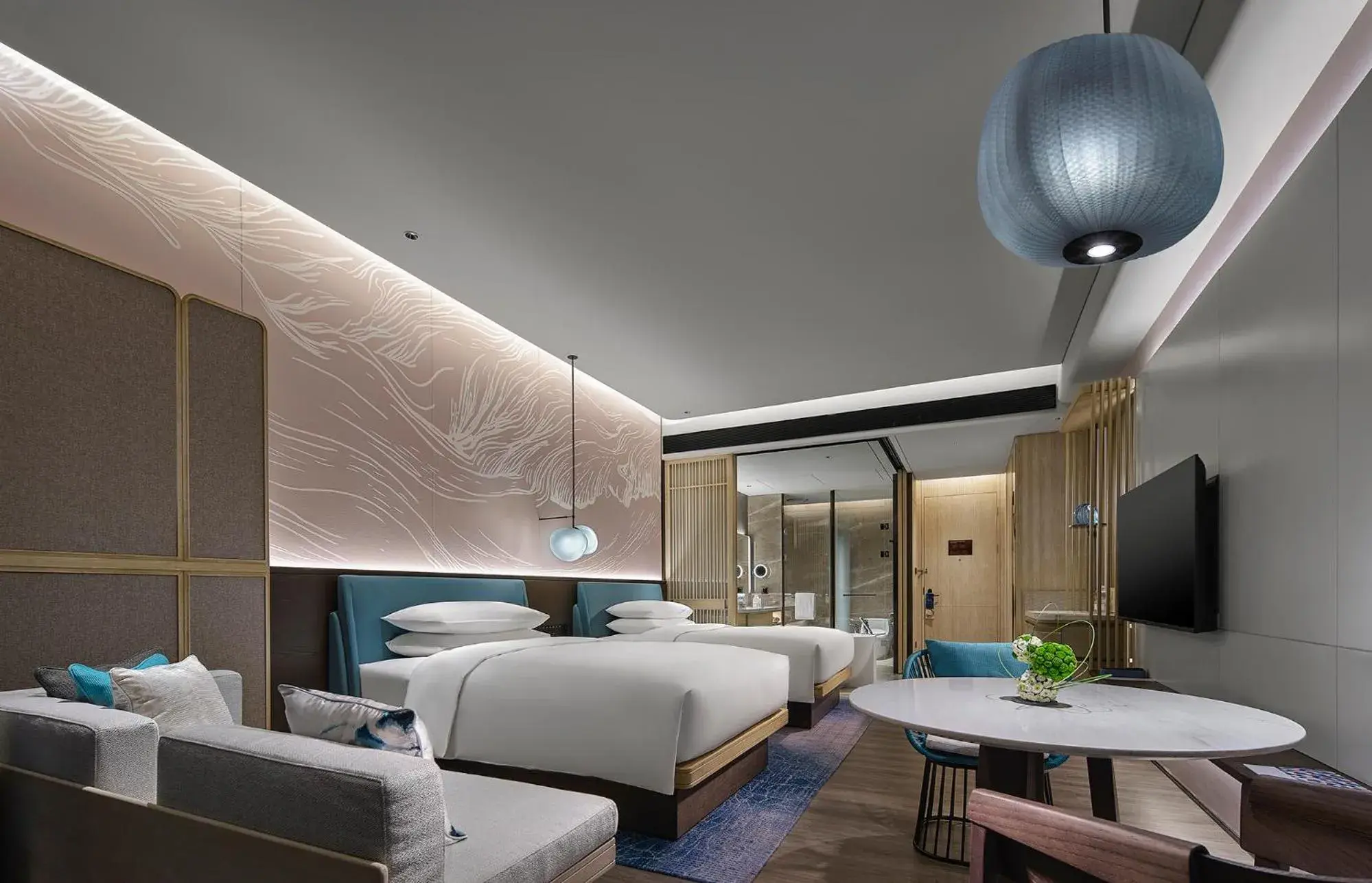 Double Room with Two Double Beds, Balcony and Ocean View in Qinhuangdao Marriott Resort Double Room with Two Double Beds, Balcony and Ocean View in Qinhuangdao Marriott Resort