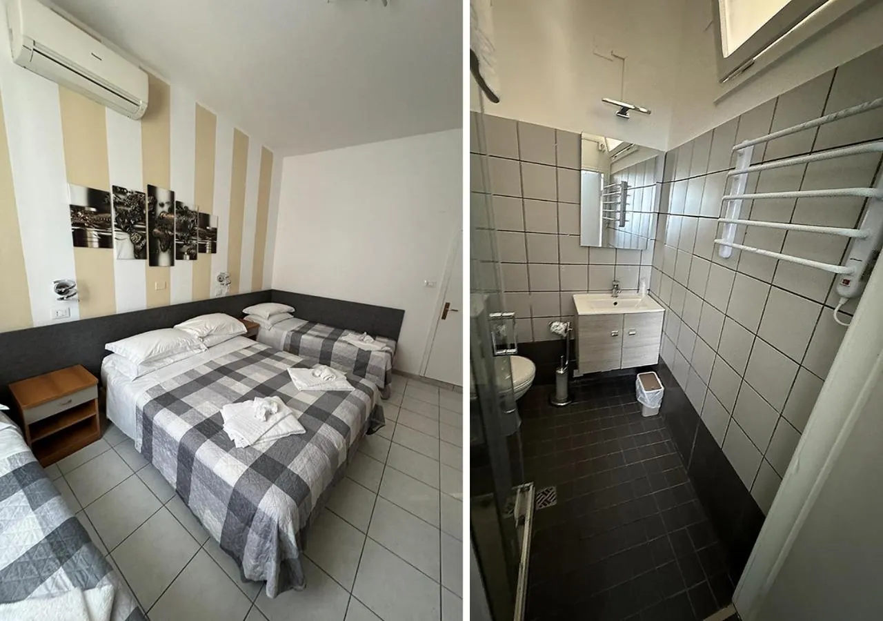 Bathroom, Bed in Hotel Corno d'Oro