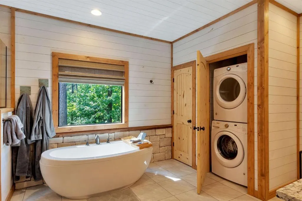 Gorgeous Idyllic Cabin w Hot Tub and Fire Pit Quittin Time is Secluded Romantic Oasis w Luxury Bathroom Double Shower and Bathtub Foosball Table